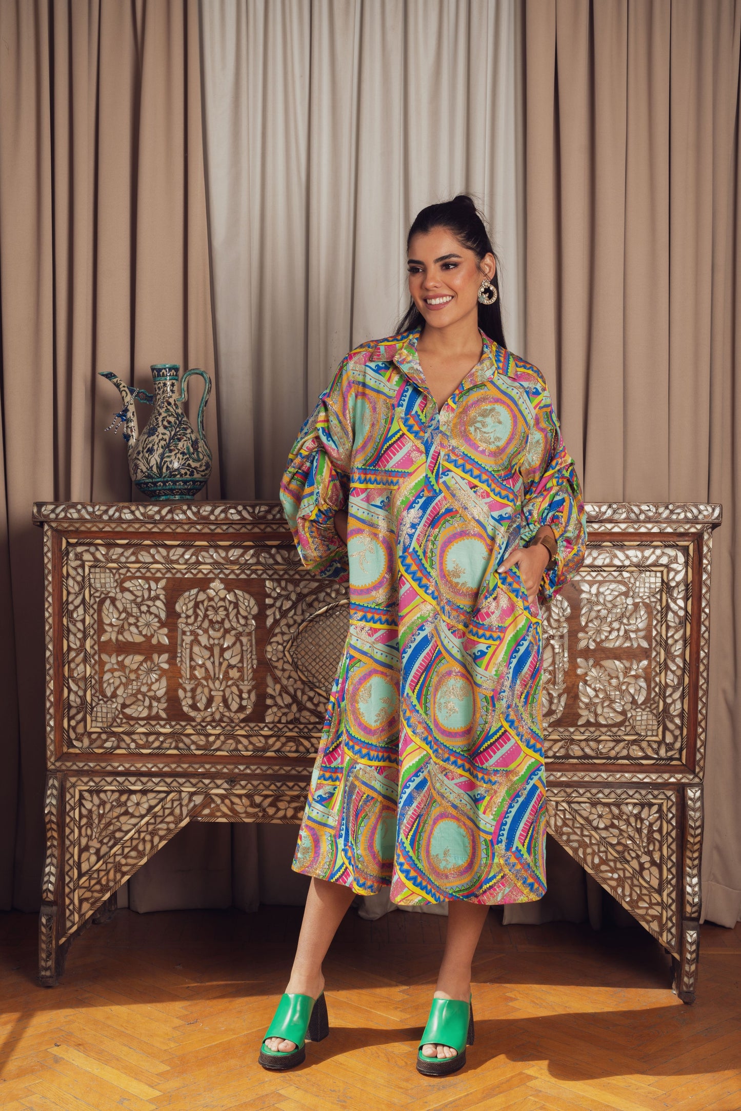 multicolored oversized shirt dress