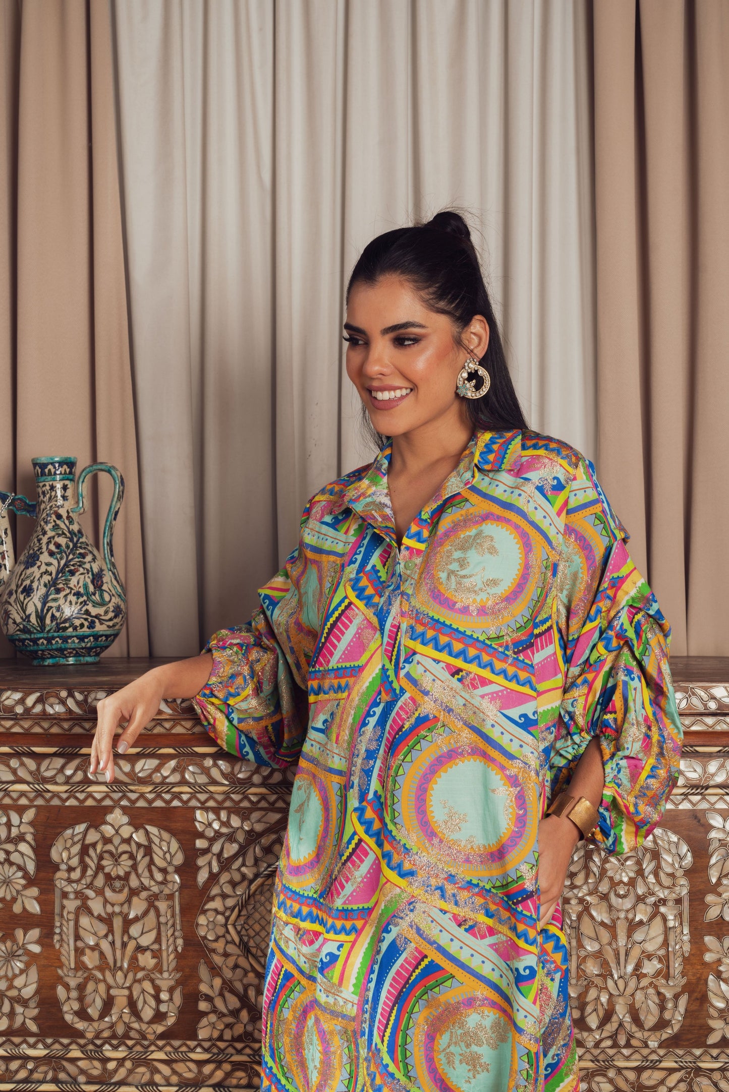 multicolored oversized shirt dress