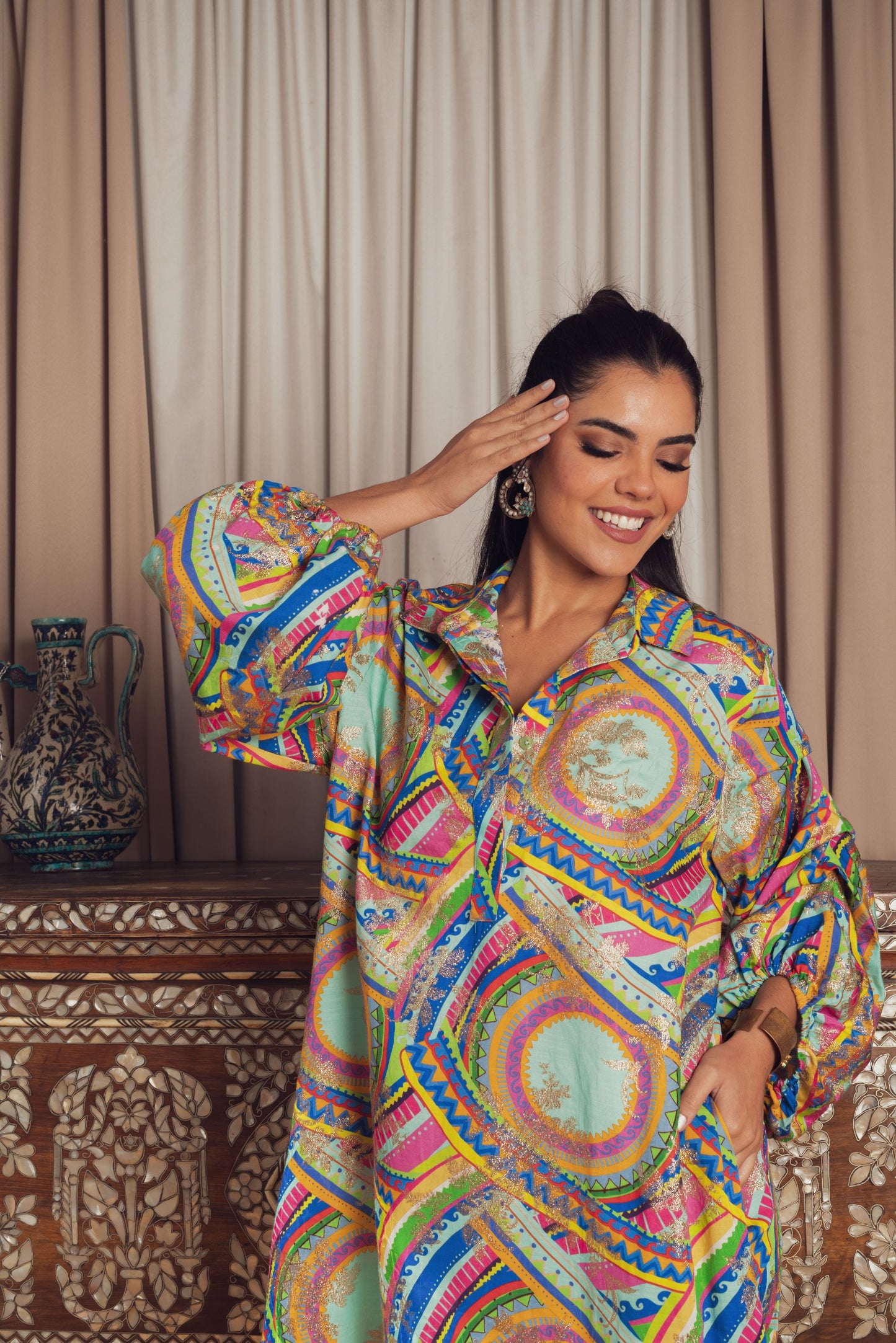 multicolored oversized shirt dress