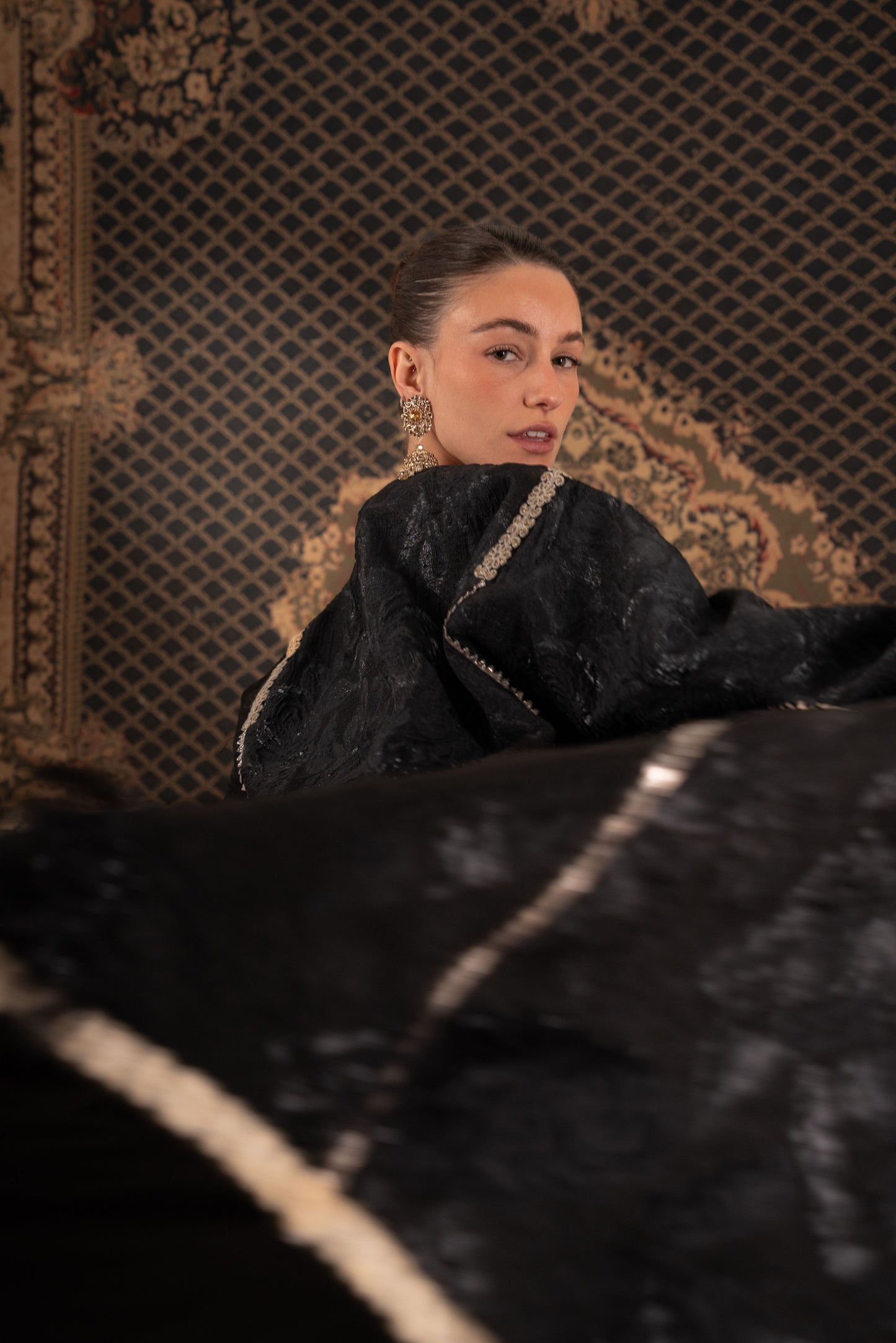 Black Kaftan with Gold Accents