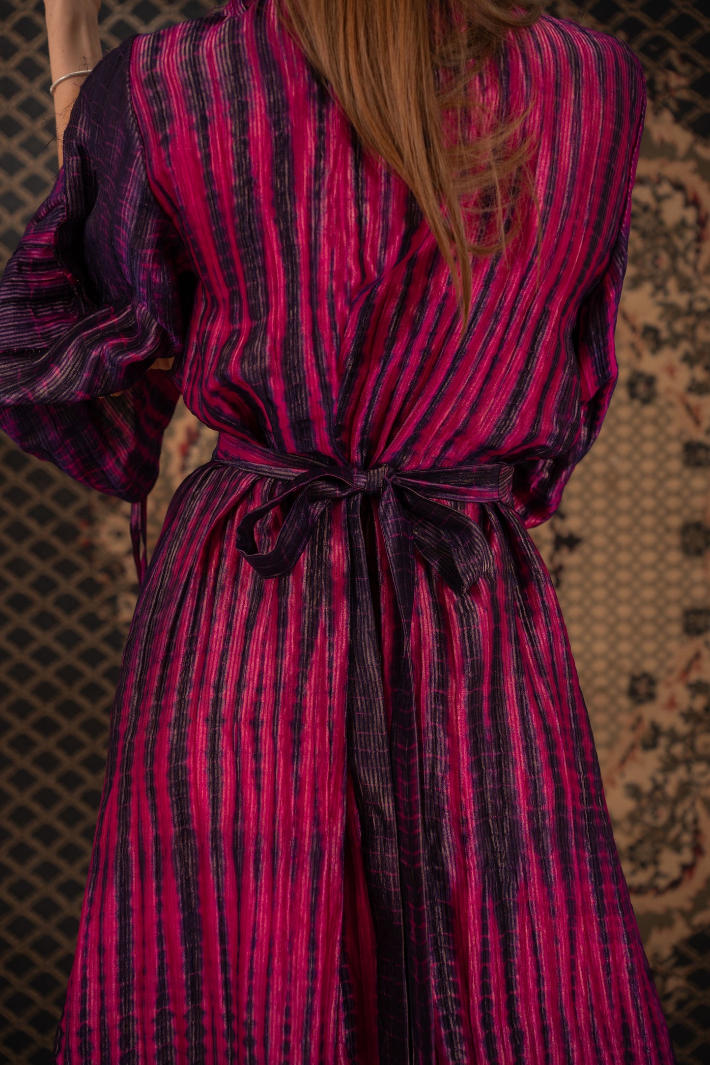 Purple Textured Midi Dress with Belt