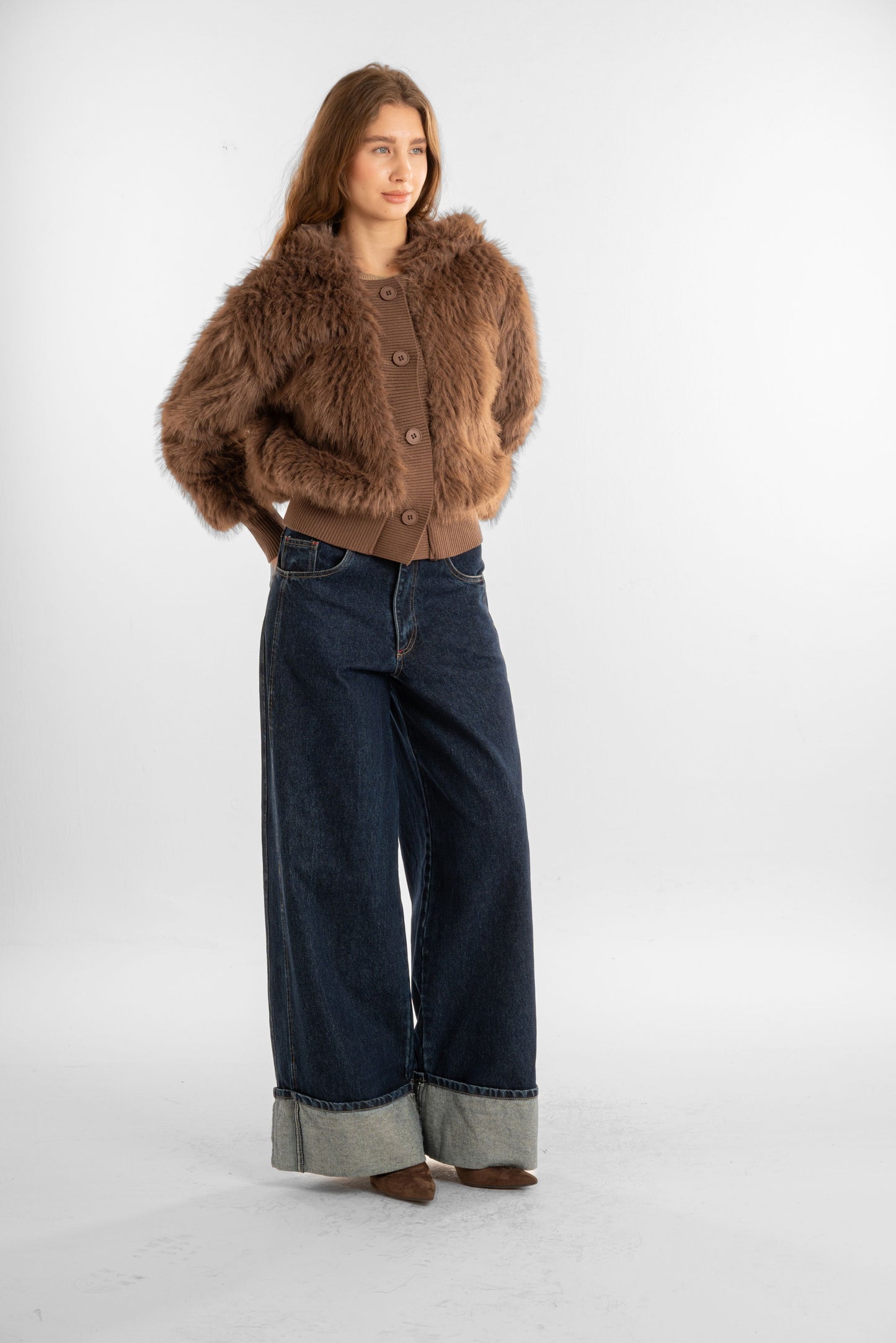 Fur Brown Jacket With Hood