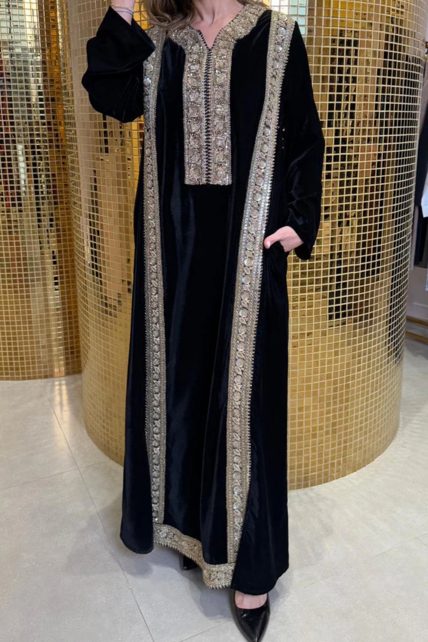 Black Abaya with Gold and Silver Embroidery