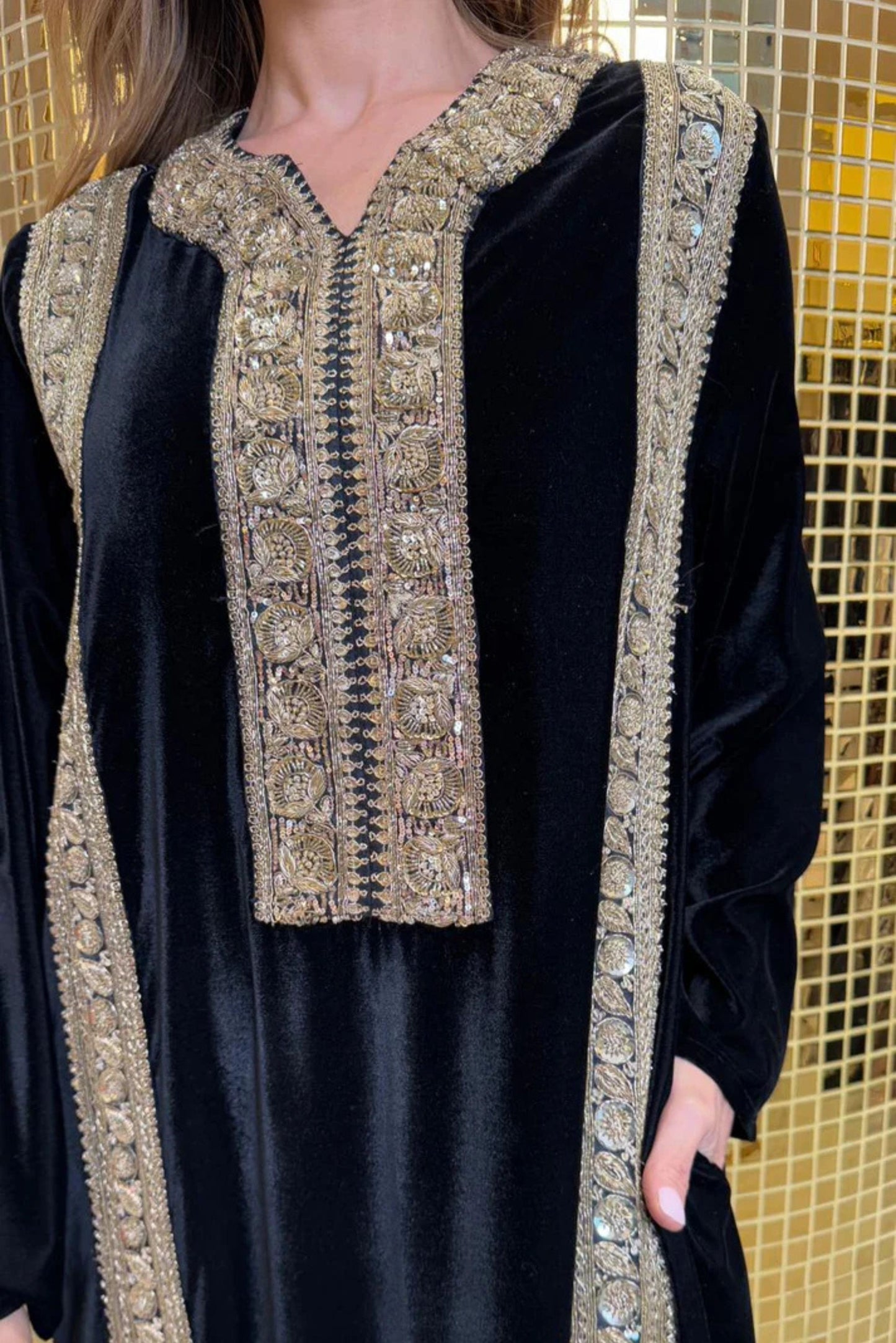 Black Abaya with Gold and Silver Embroidery