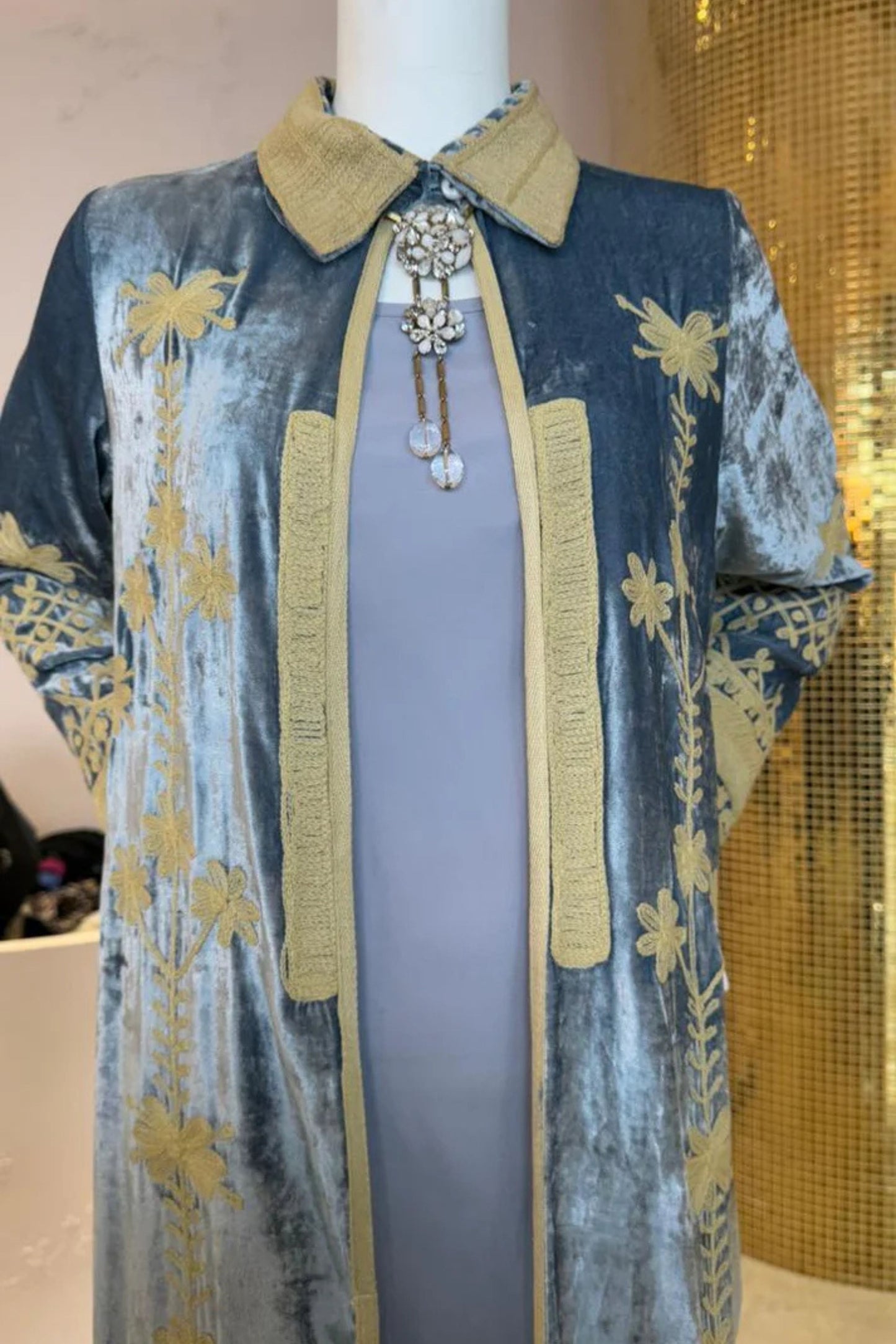 Blue Velvet Embroidered coat