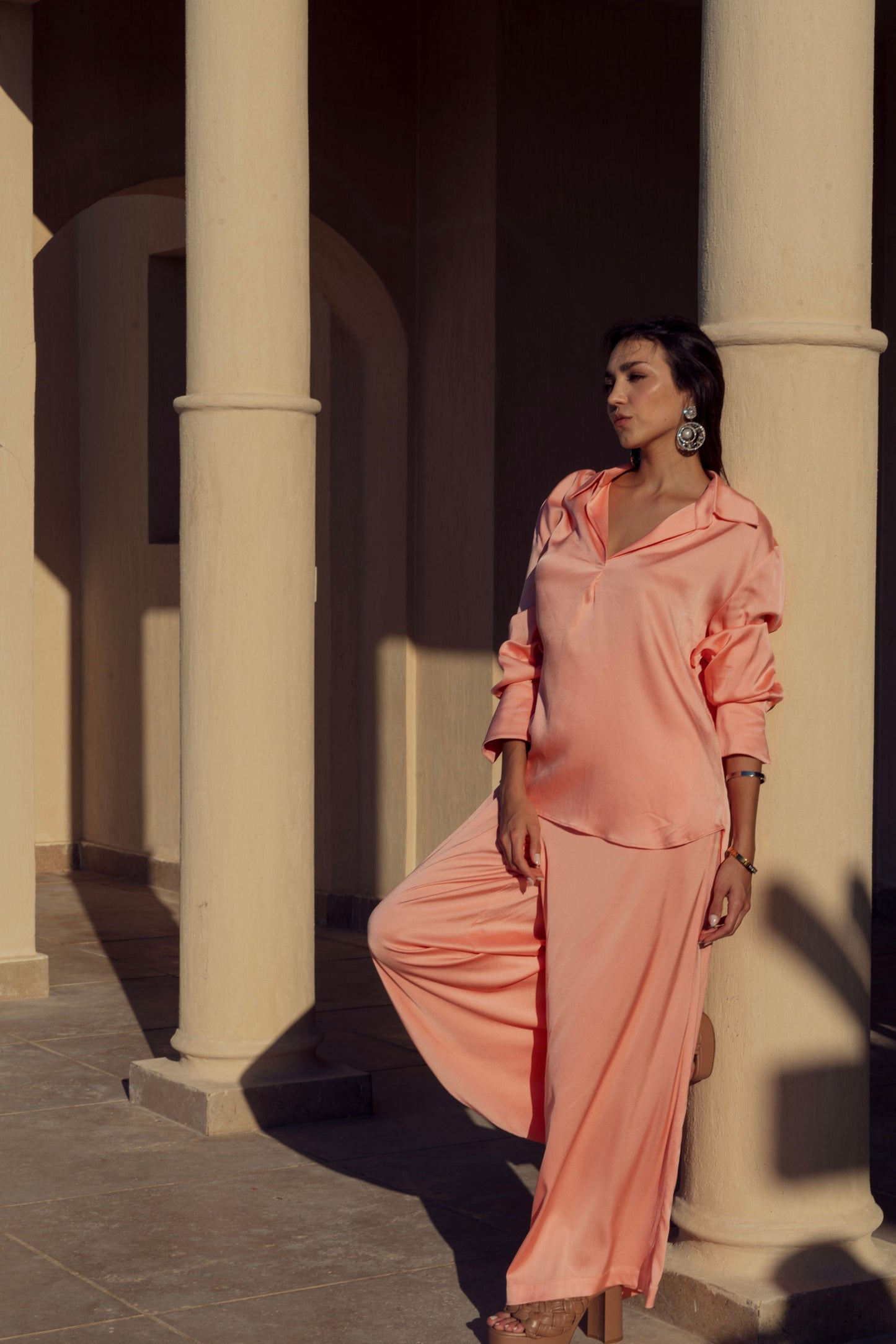 Satin Flow Pant in Peach