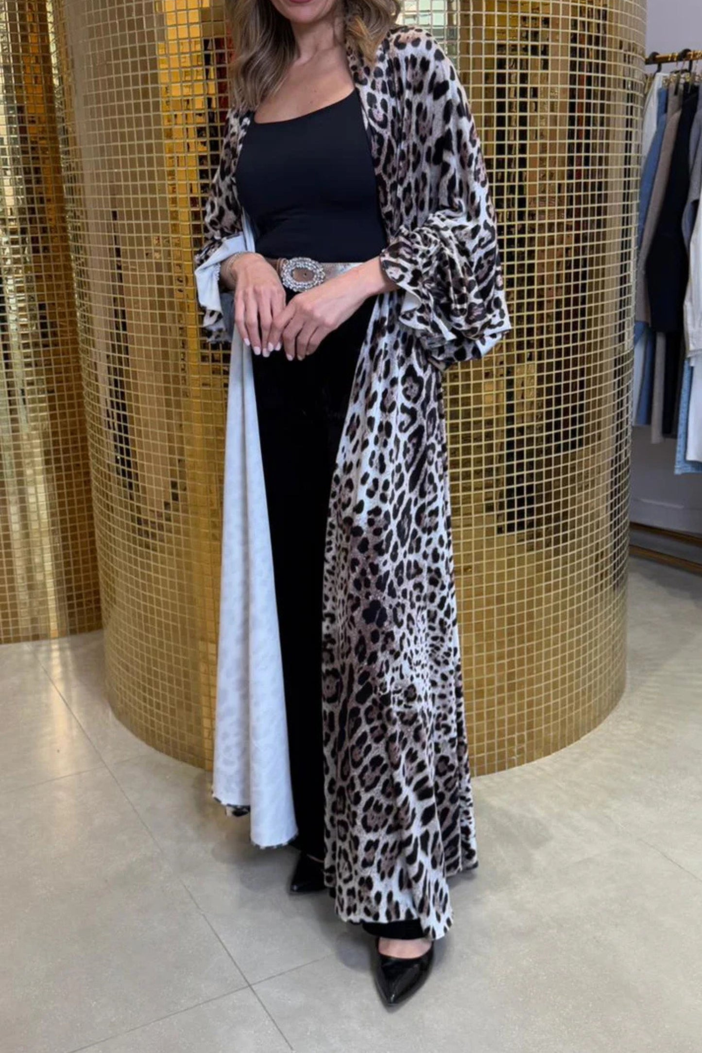 Women Leopart Print Long Cardigan Coat