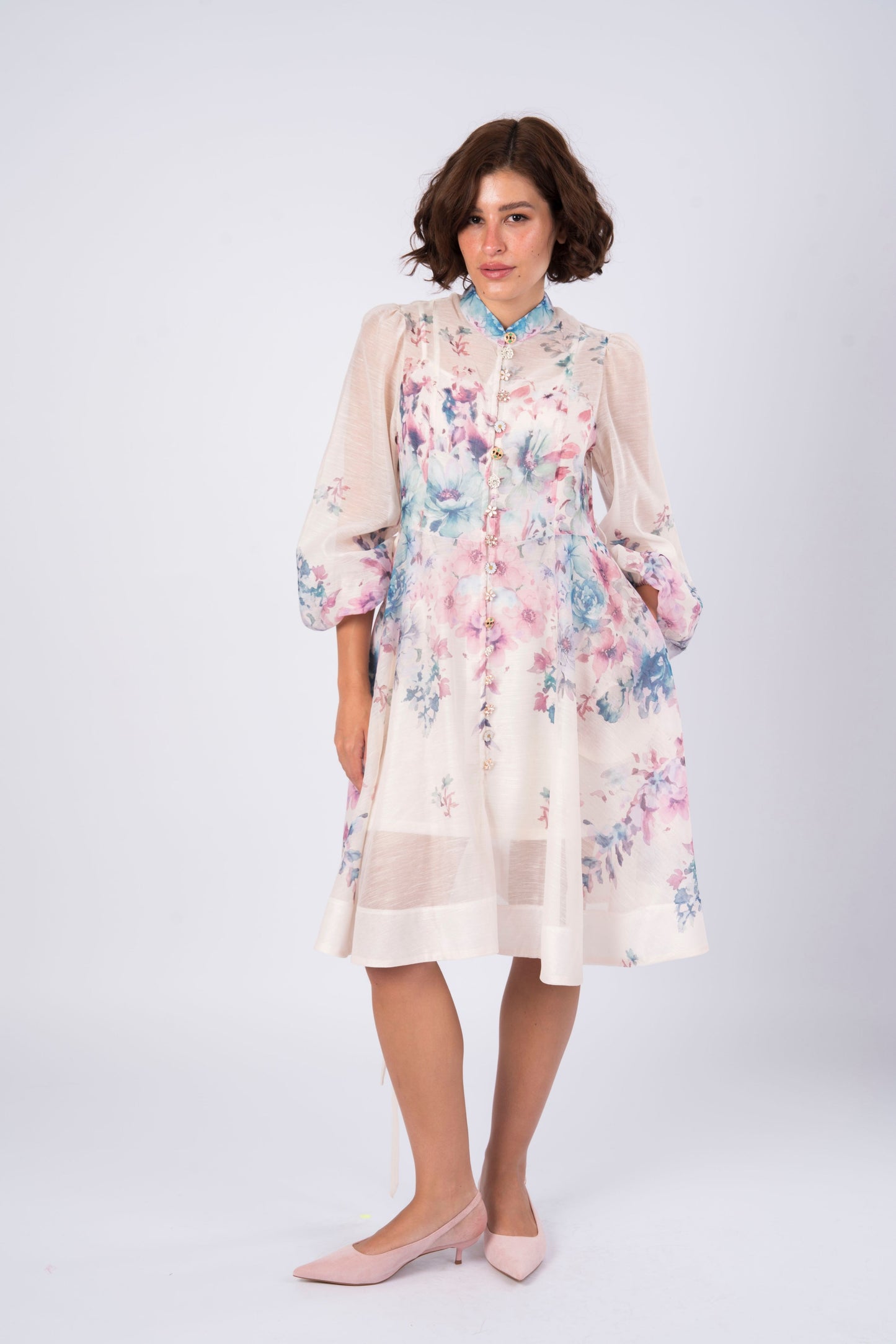 white floral mini dress