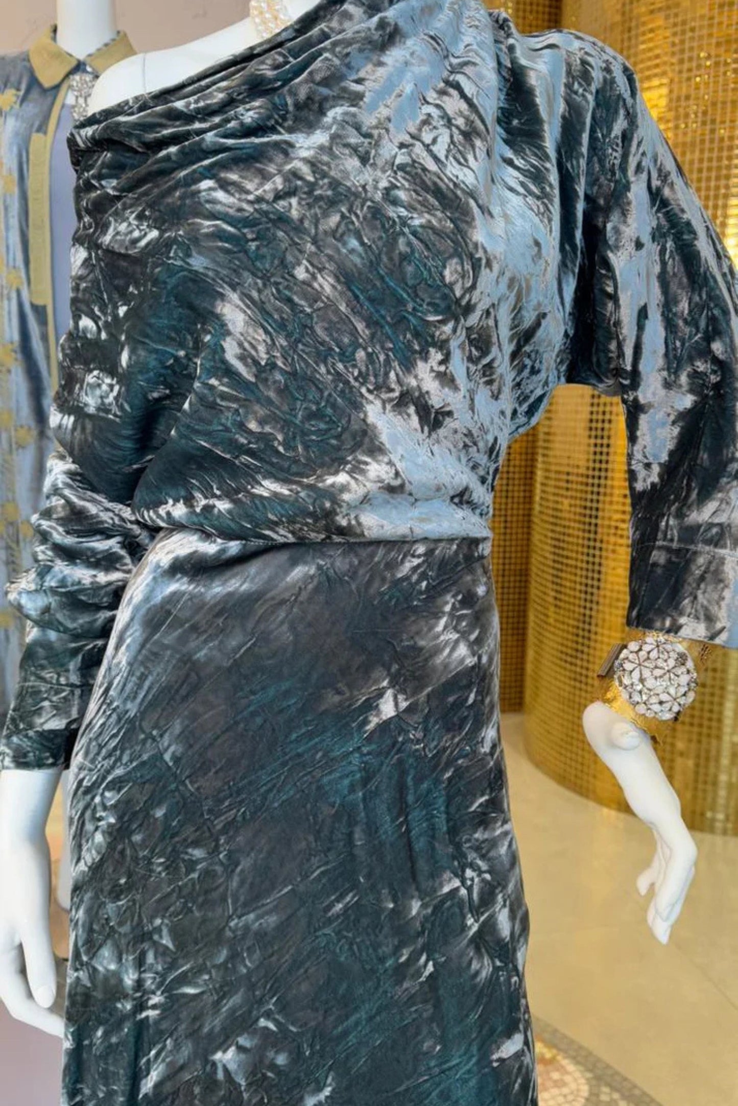 Textured Velvet Dress with One Shoulder Design