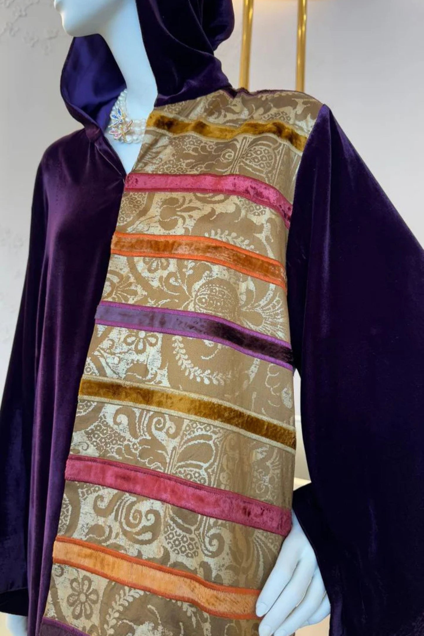Purple Velvet Robe with Ornate Front Detail