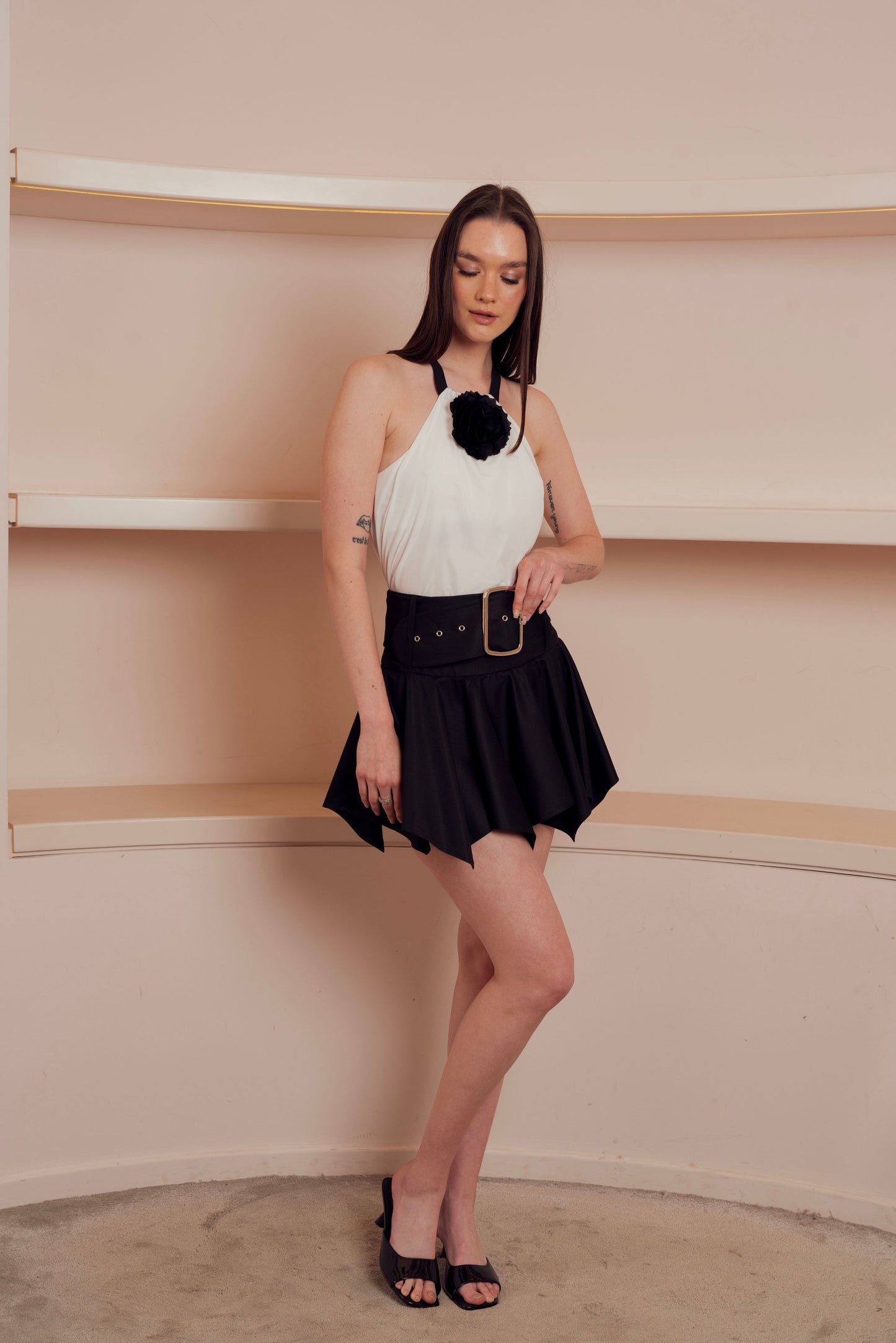 white halter neck top With a white rose