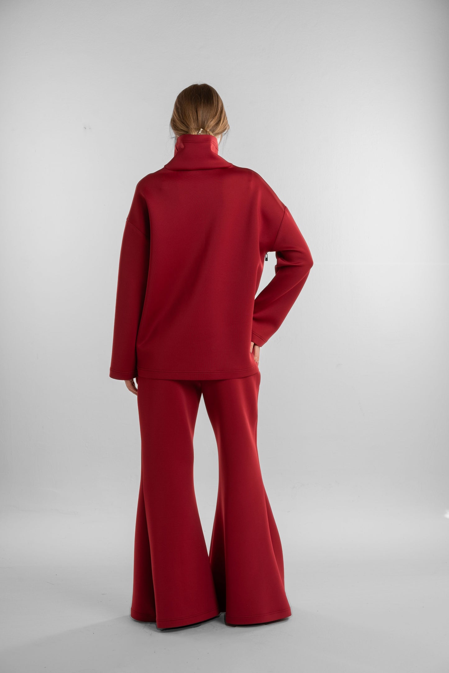 Burgundy High-Neck Oversized Sweatshirt