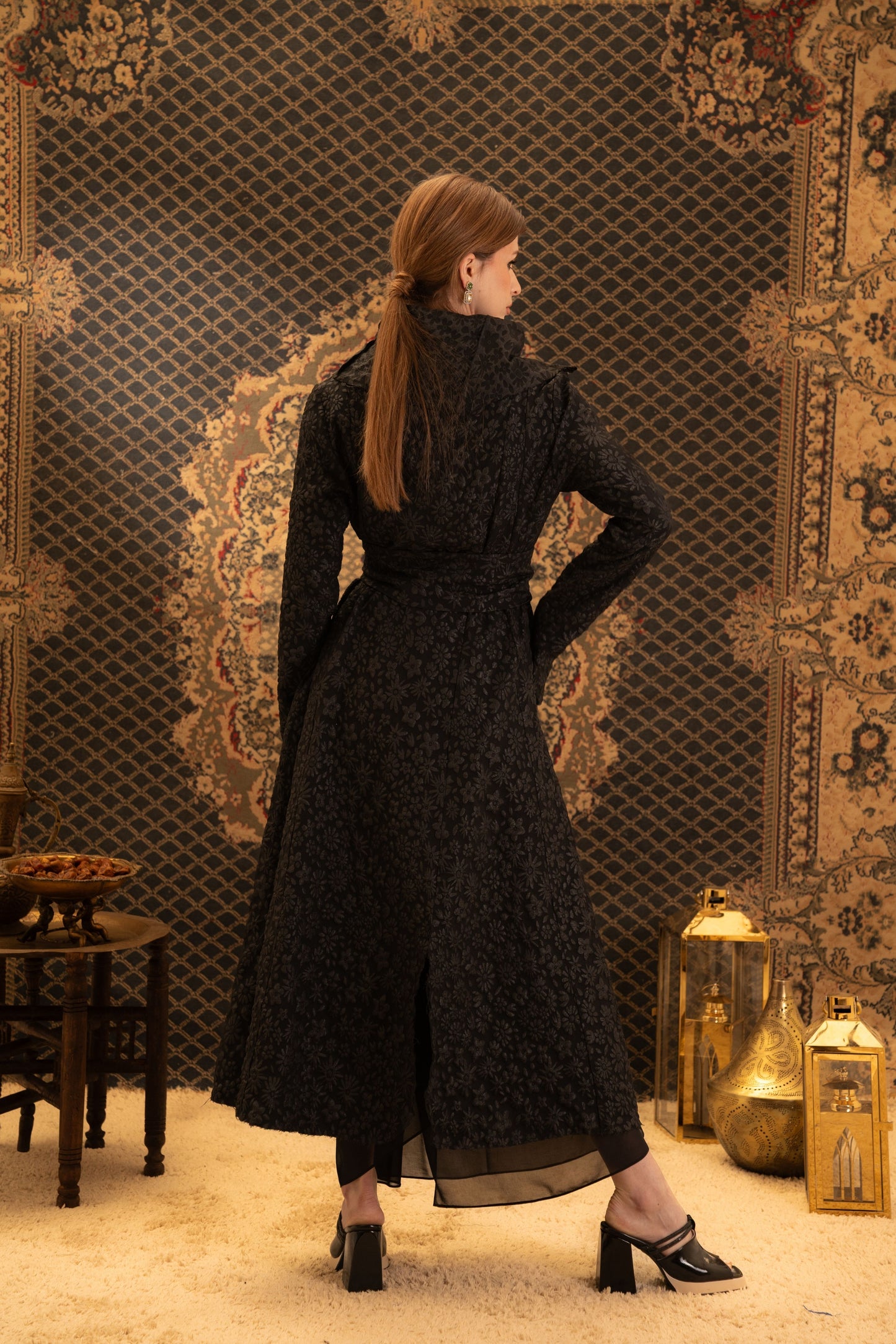 Black Kaftan with Baby Floral Print