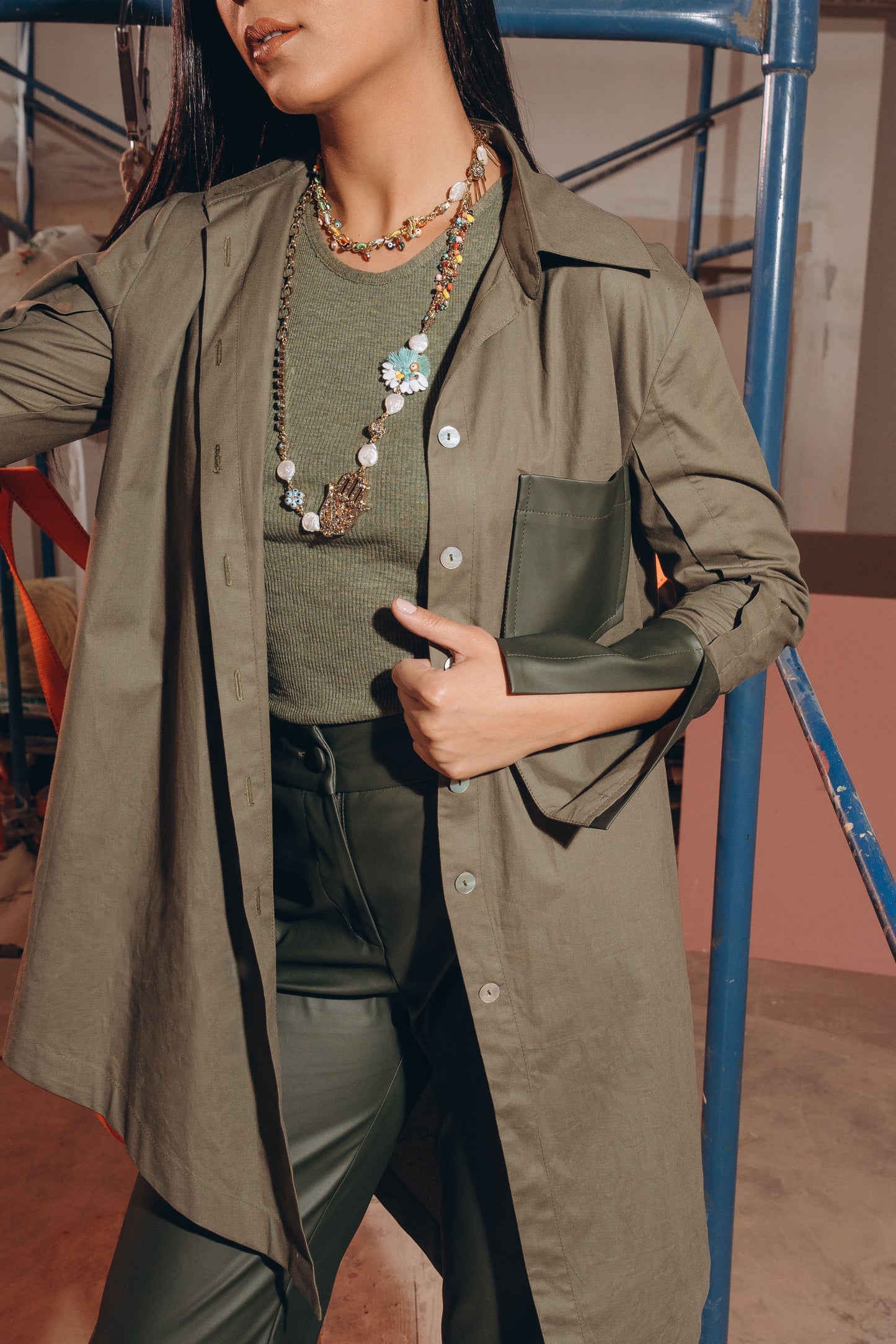 Asymmetric olive shirt