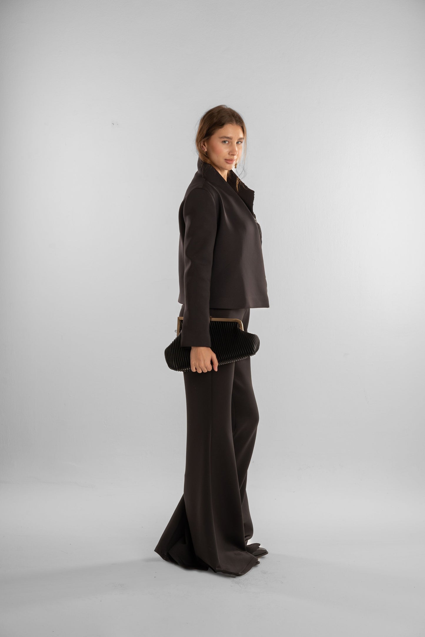 Black Cropped Jacket with Side Stitch Detailing