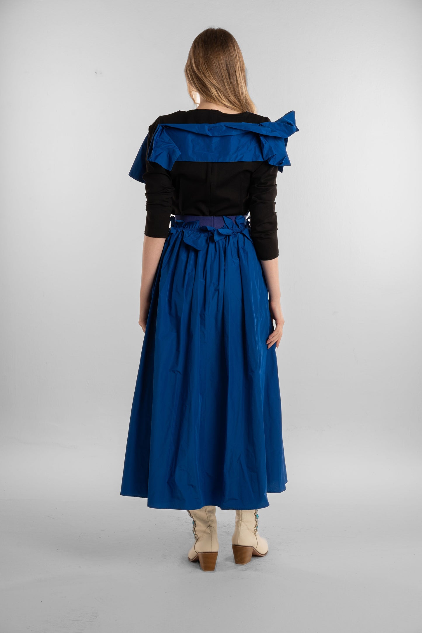 Blue Taftah Skirt white Flower