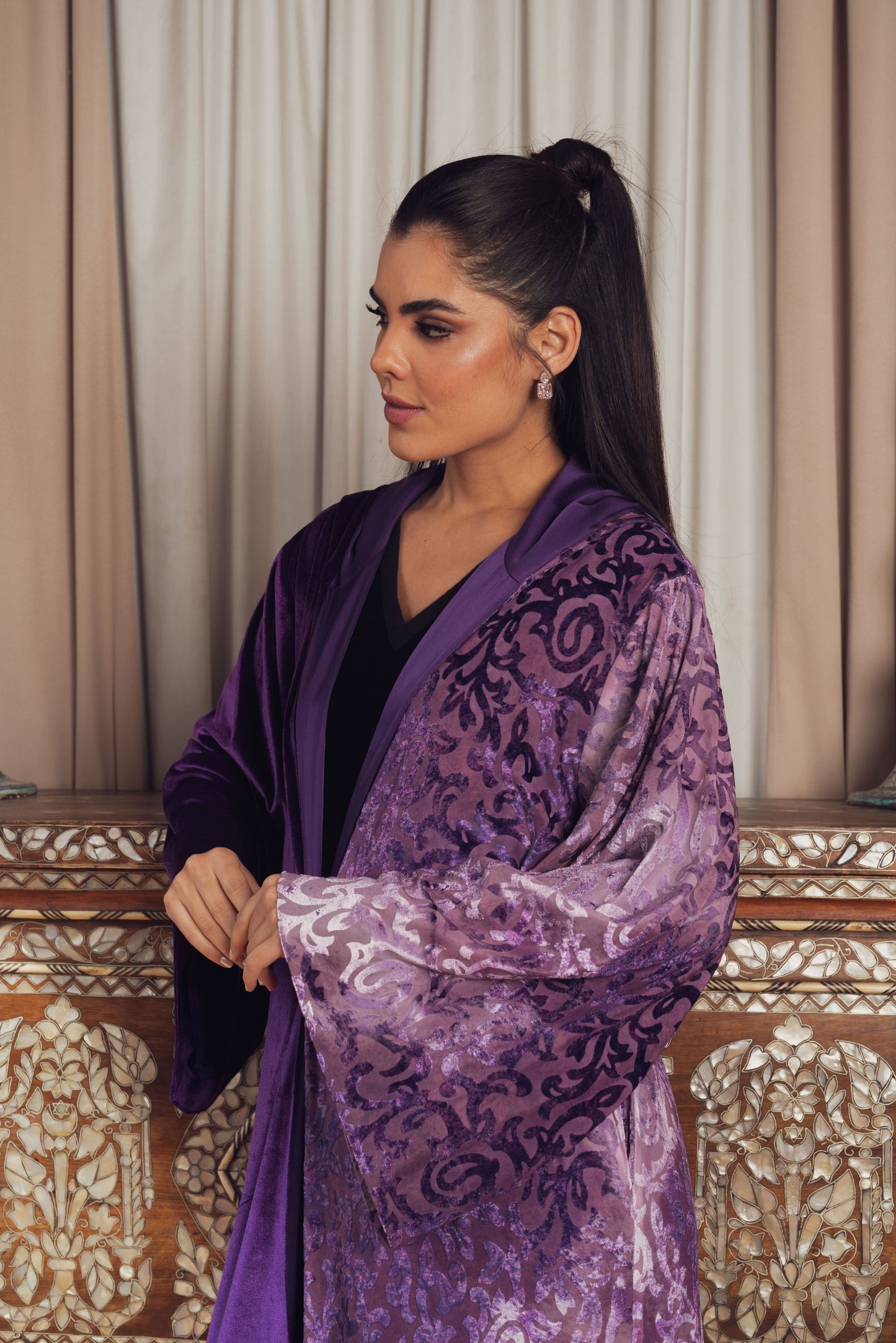 Purple and Lavender Velvet Hooded Robe with Matching Belt