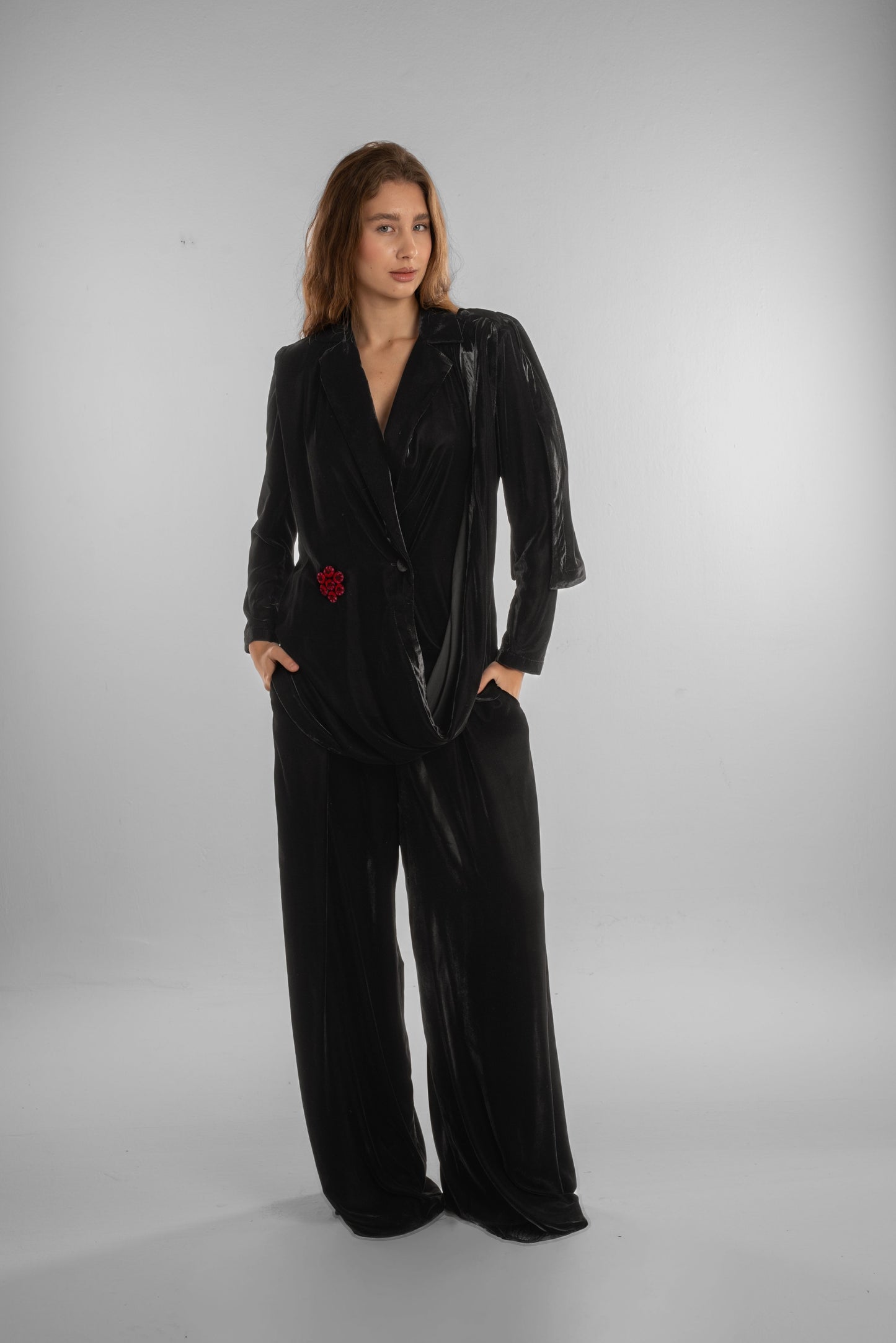 Black Velvet Wide-Leg Pants