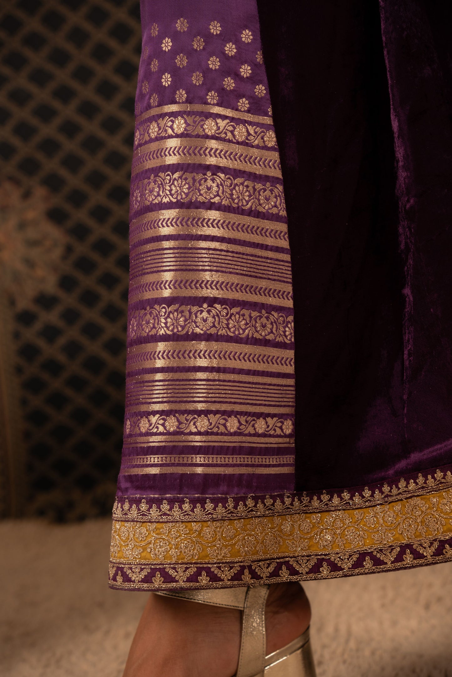 Purple Velvet Kaftan with Gold Details