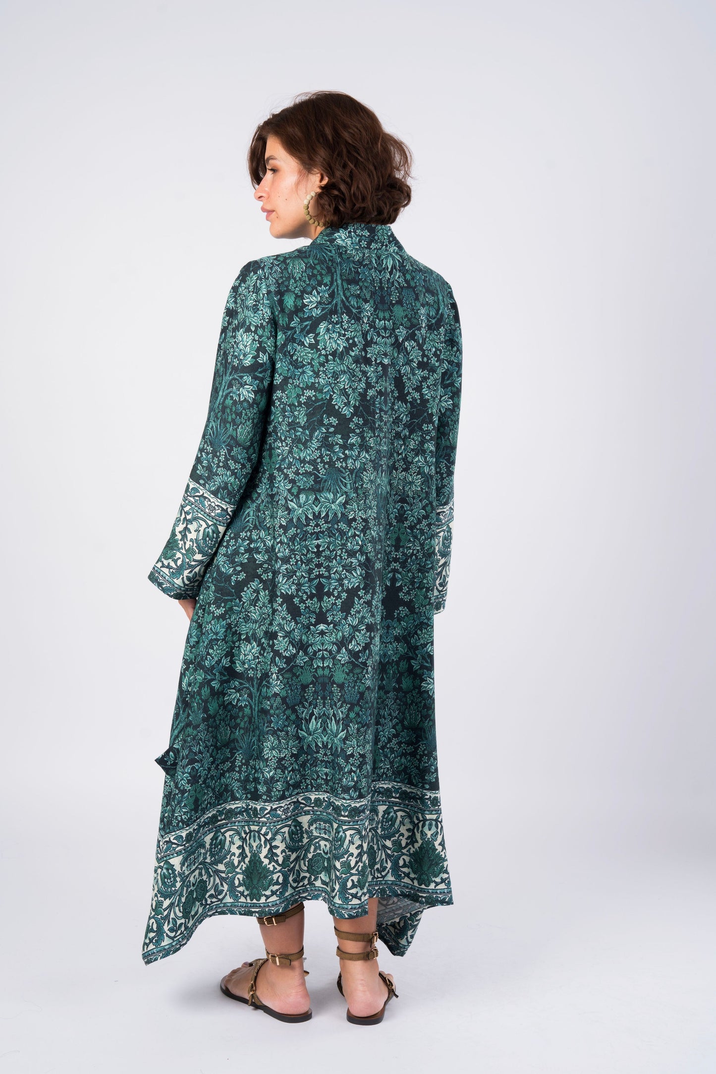 green floral-print dress