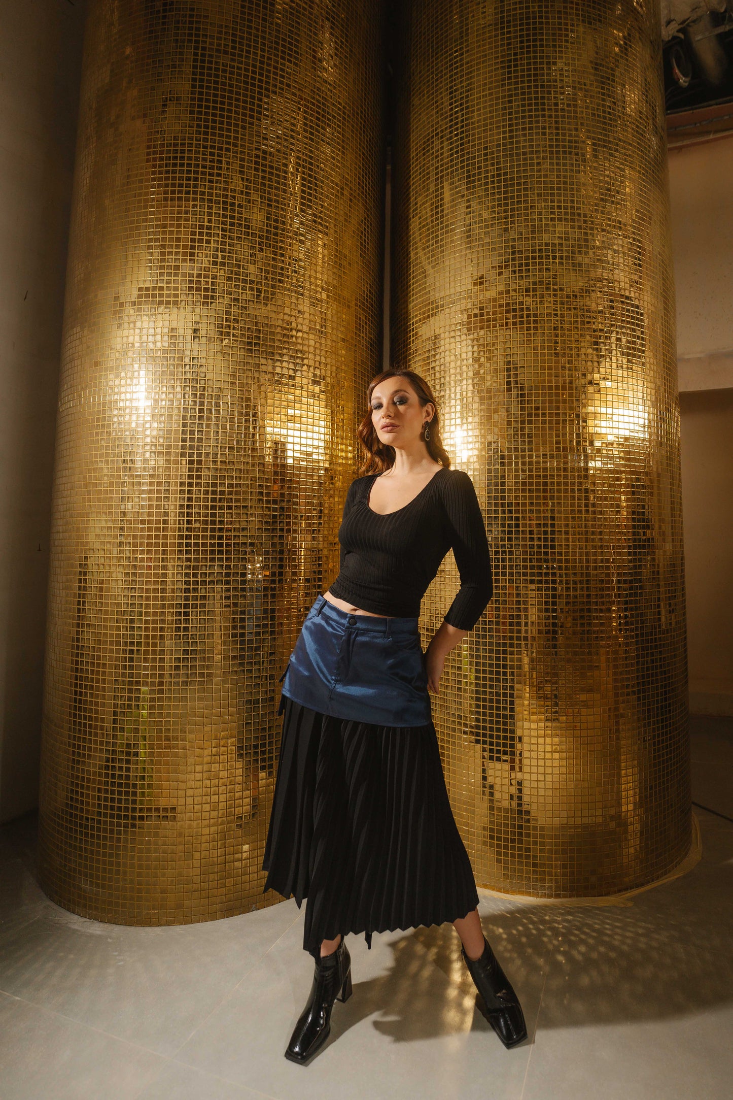 Mini pocket pleated skirt