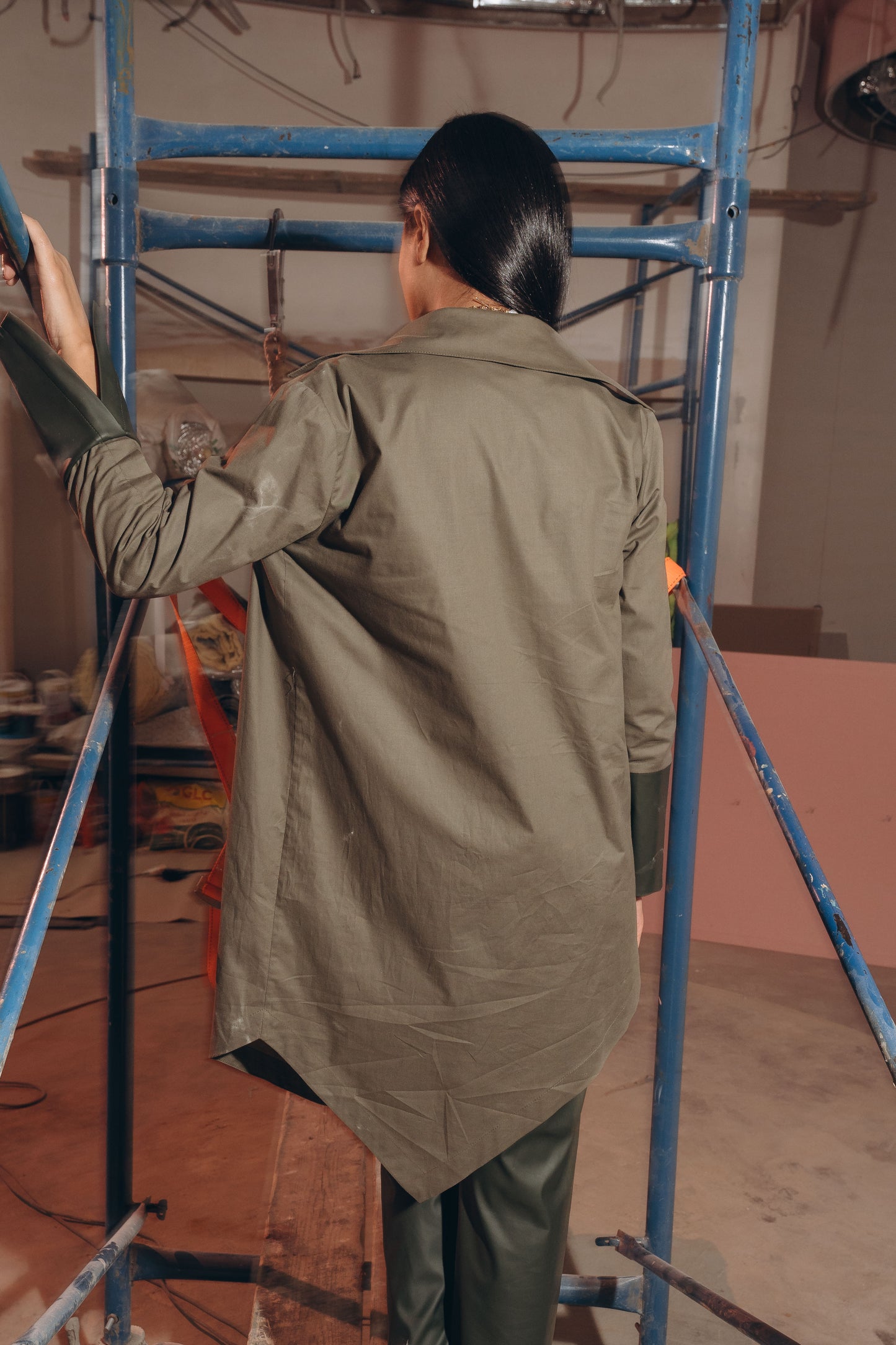 Asymmetric olive shirt