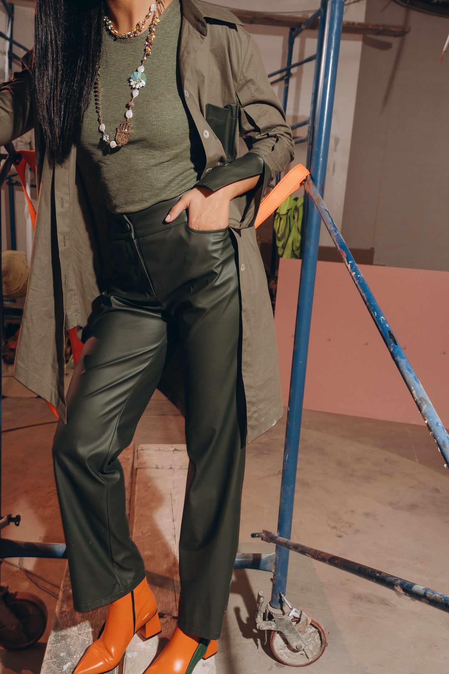 High waist leather pants