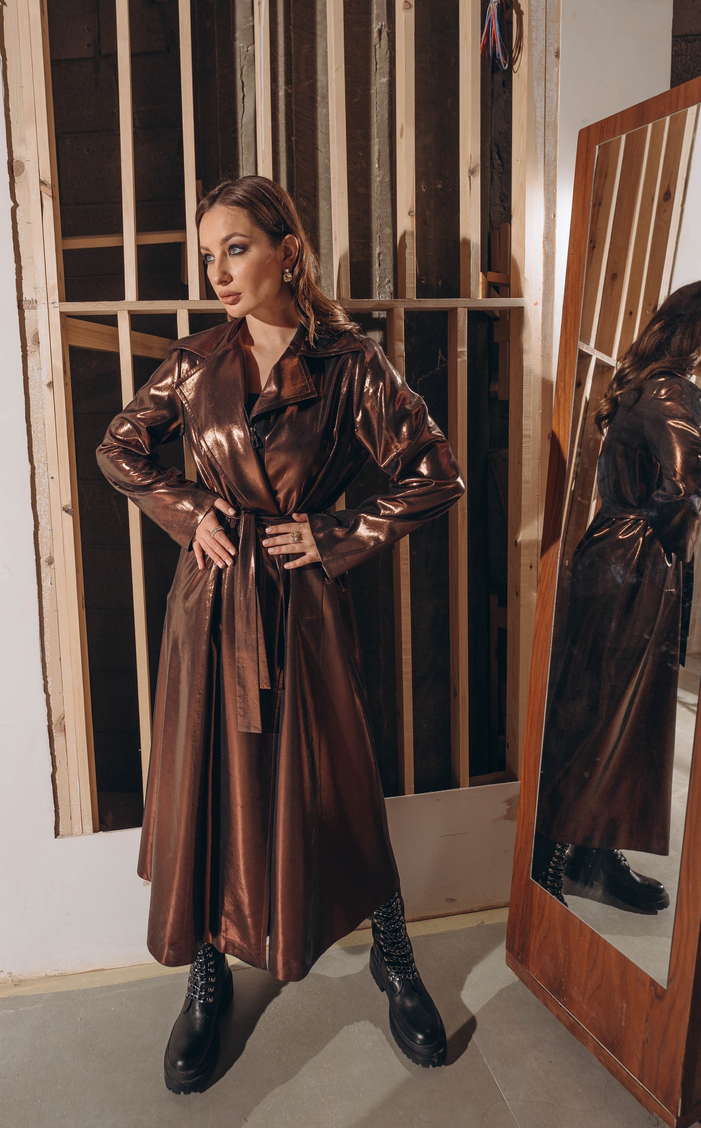 Metallic leather coat