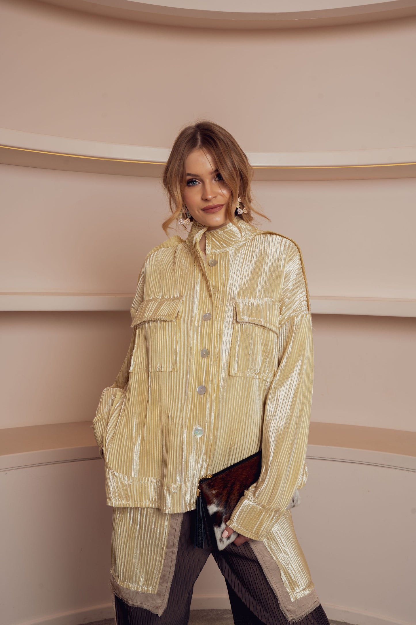 yellow plisse jacket