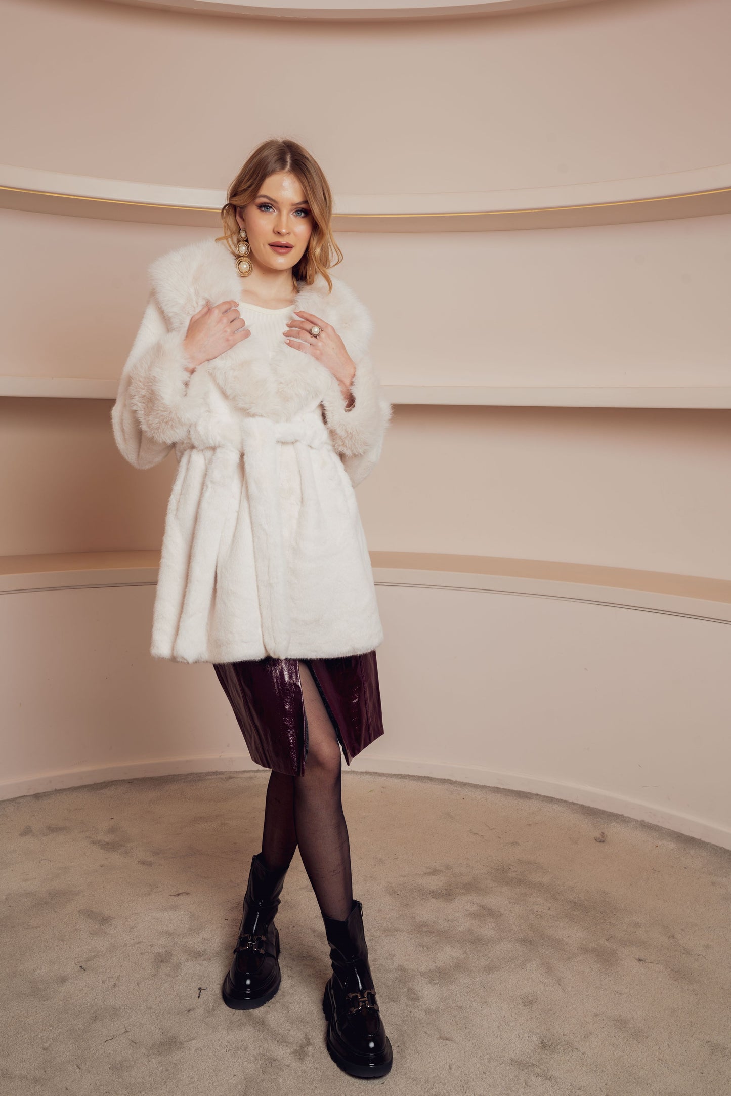 FAUX FUR LAPEL COAT