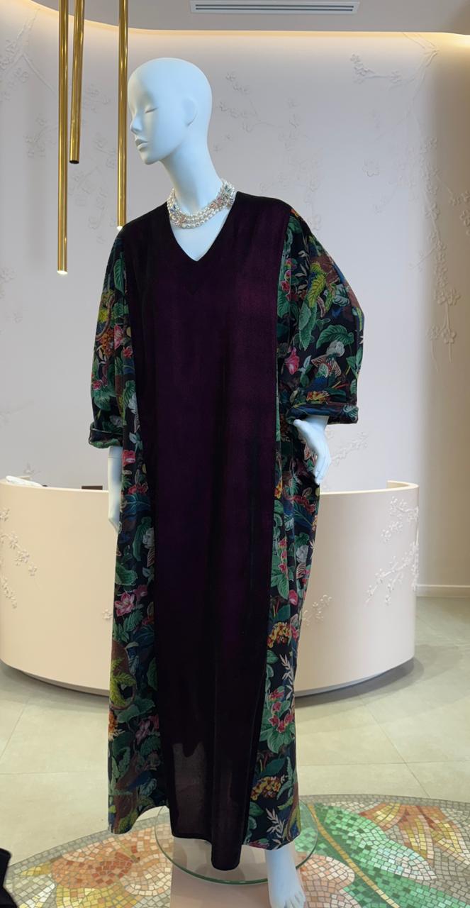 Velvet and Floral Print Top with Embellished Sleeves