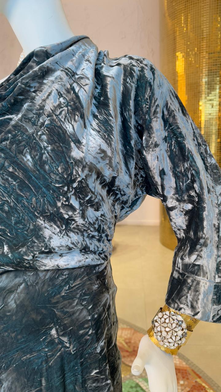 Textured Velvet Dress with One Shoulder Design