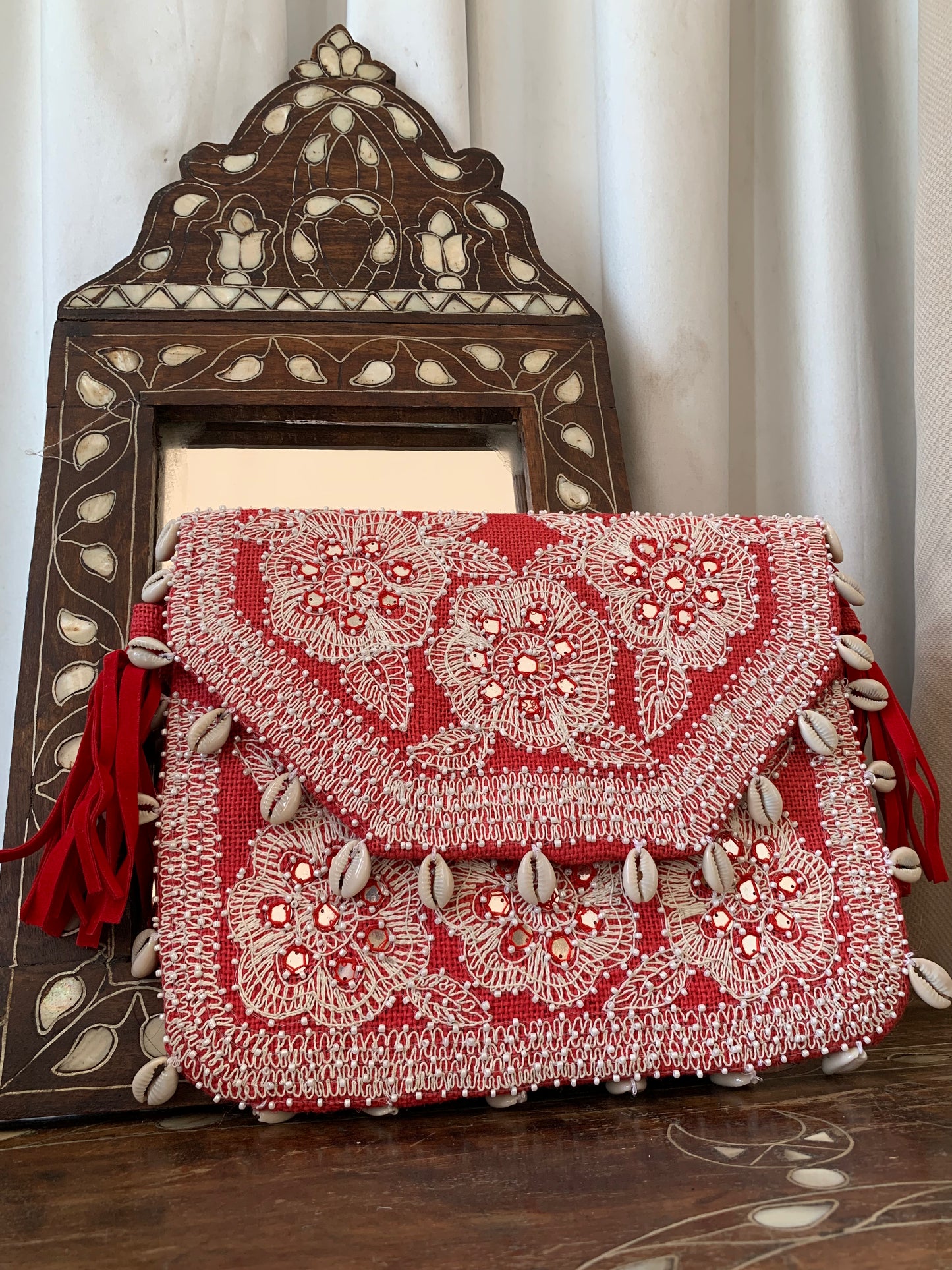 Red Shell Clutch Bag