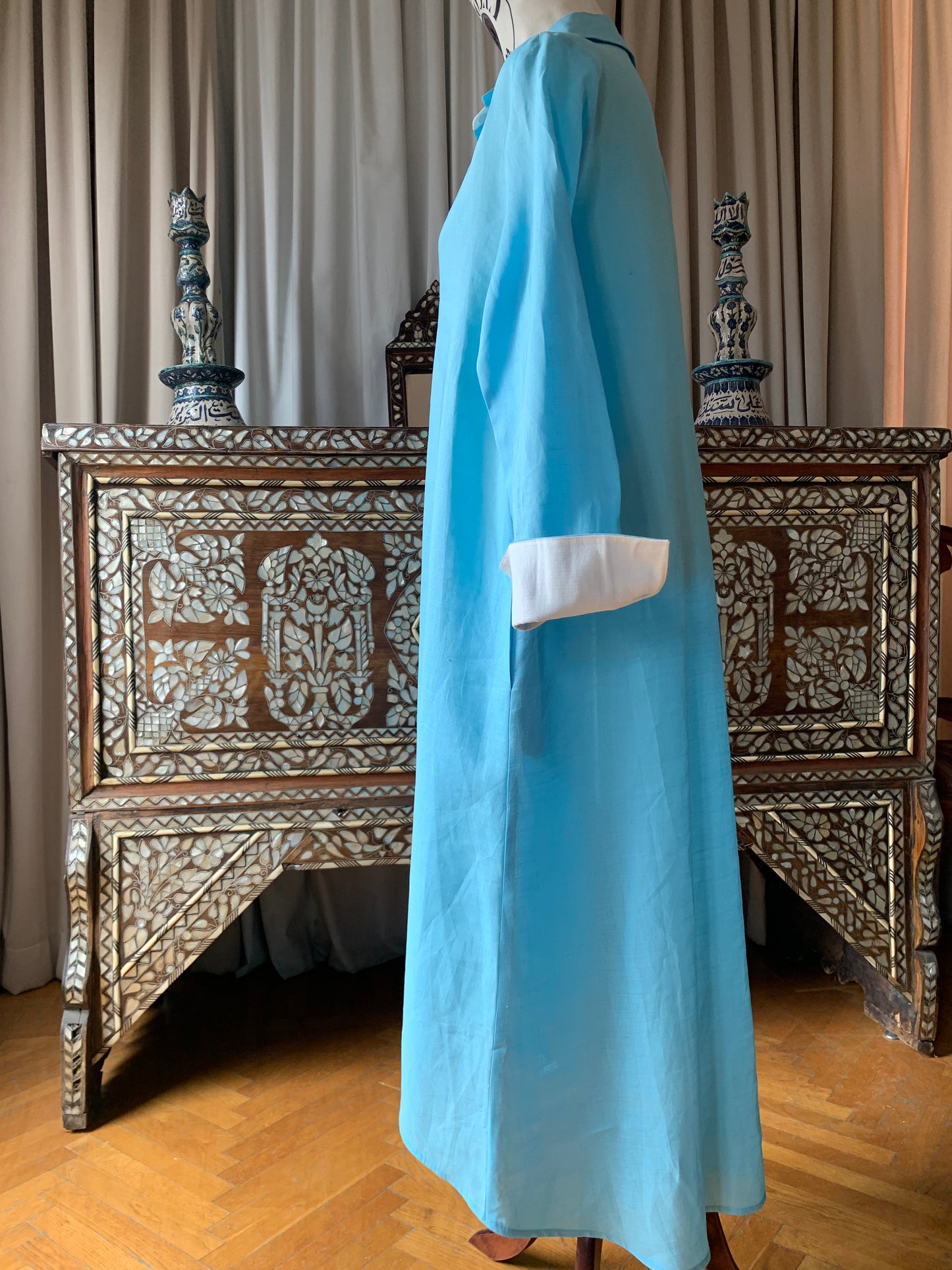 Sky blue Linen Shirt Dress