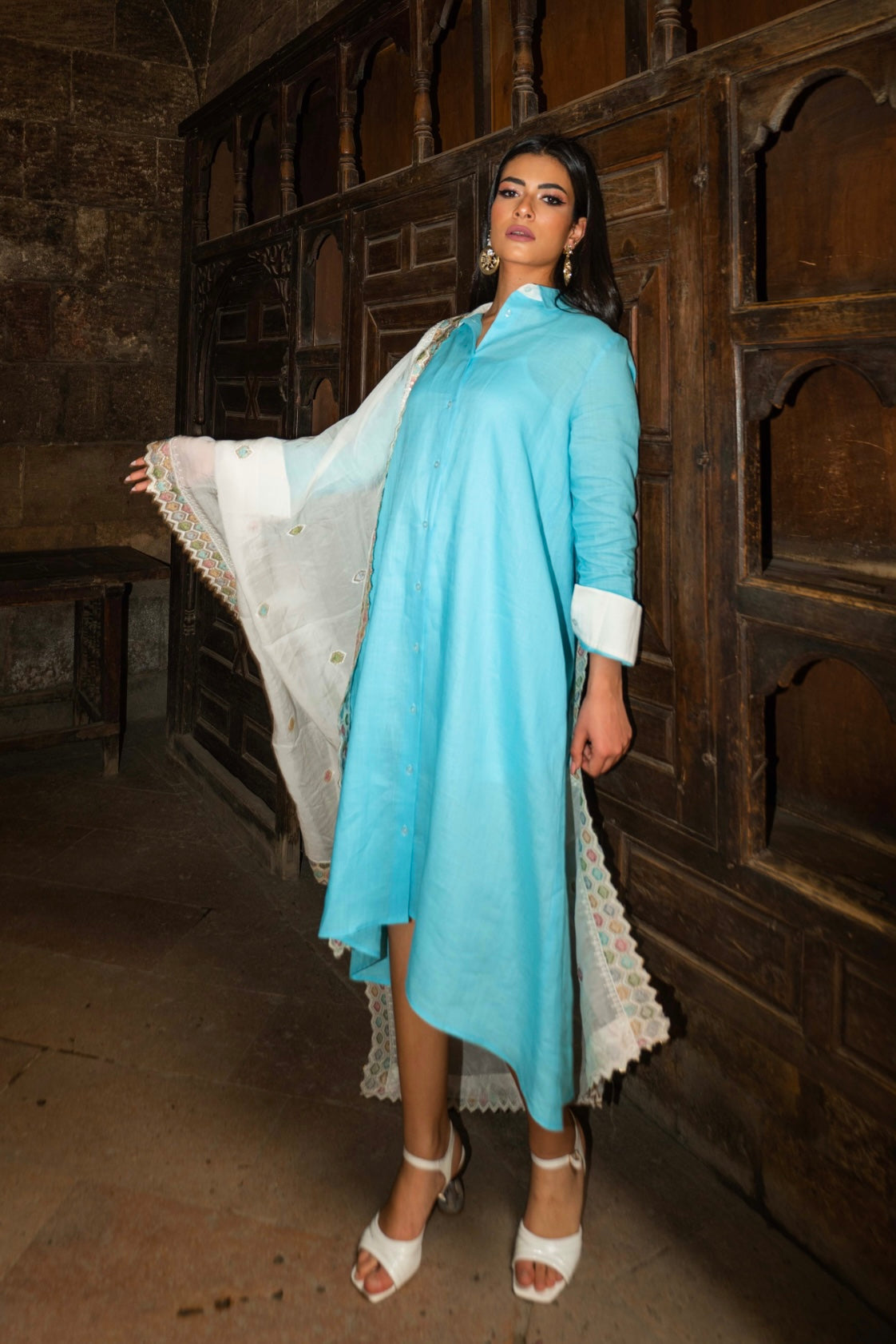 Sky blue Linen Shirt Dress