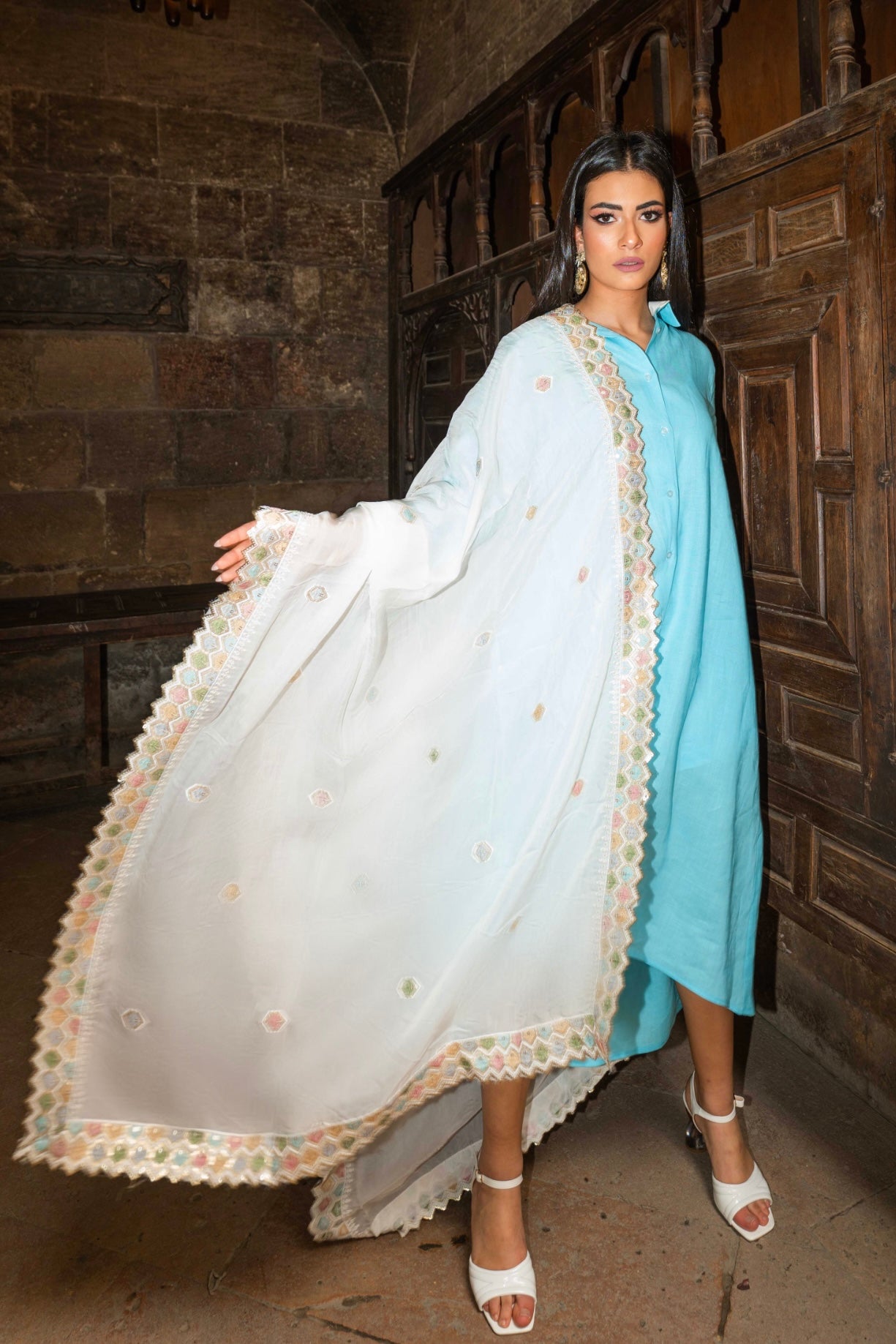 Sky blue Linen Shirt Dress