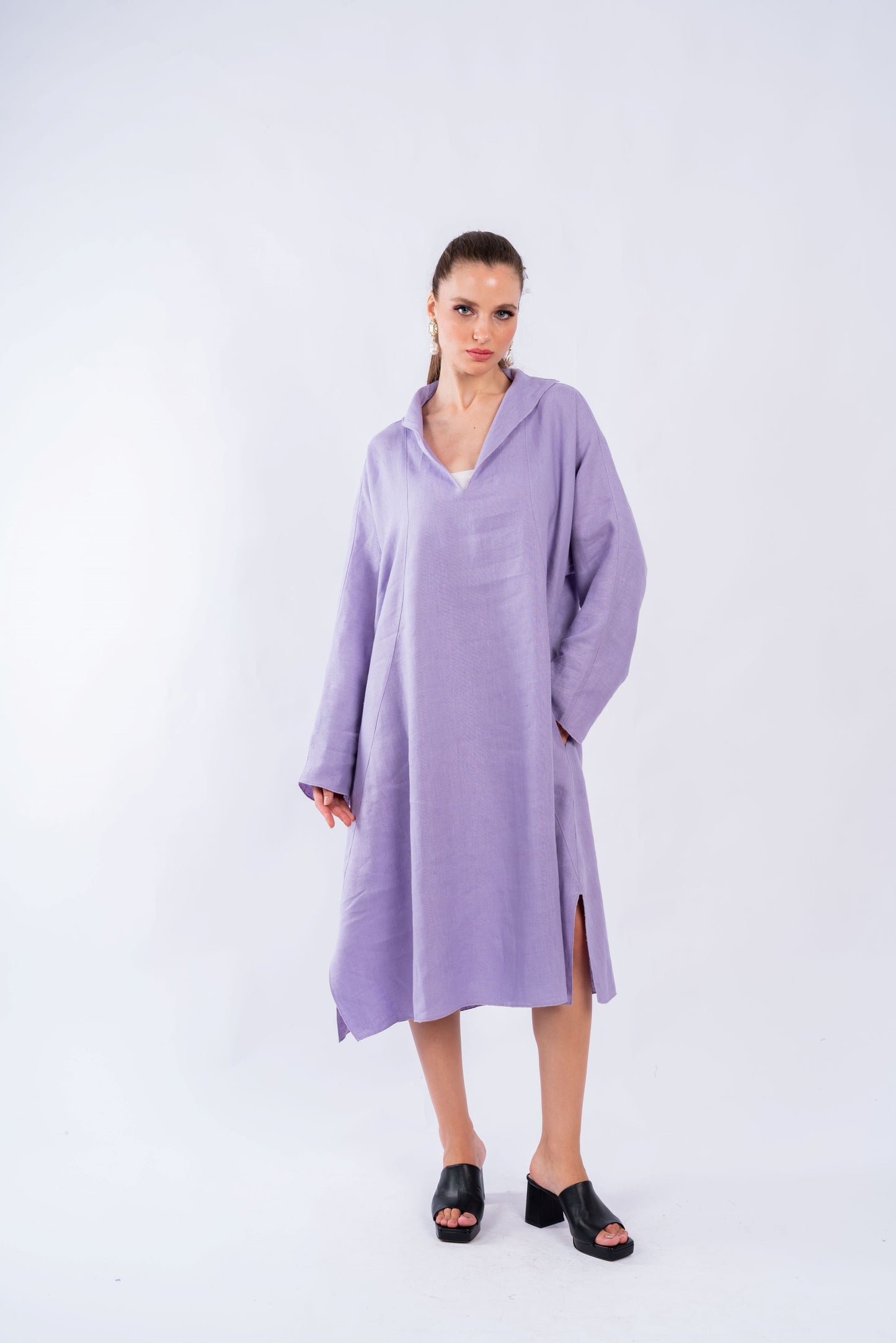 LINEN BLEND TUNIC DRESS
