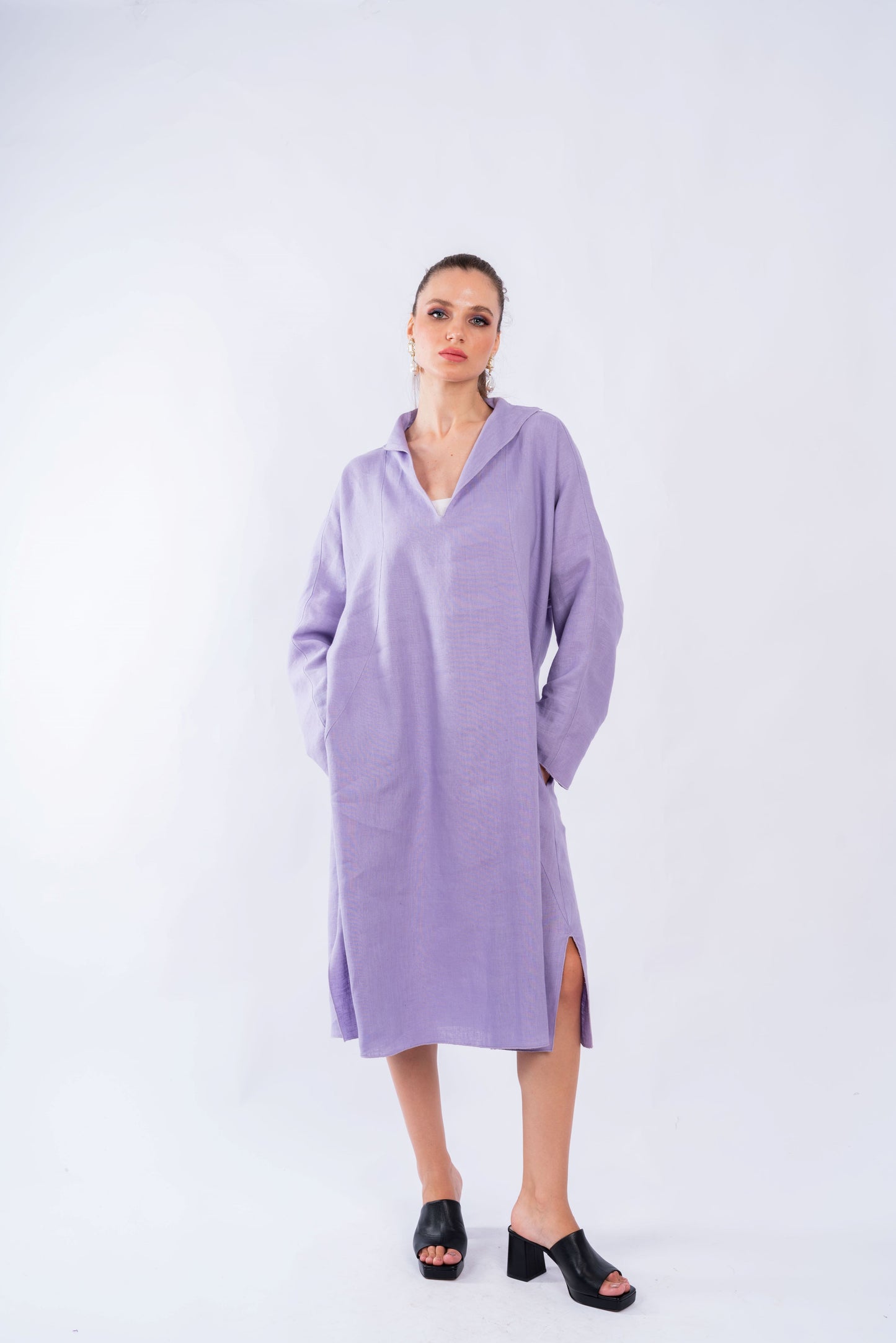 LINEN BLEND TUNIC DRESS