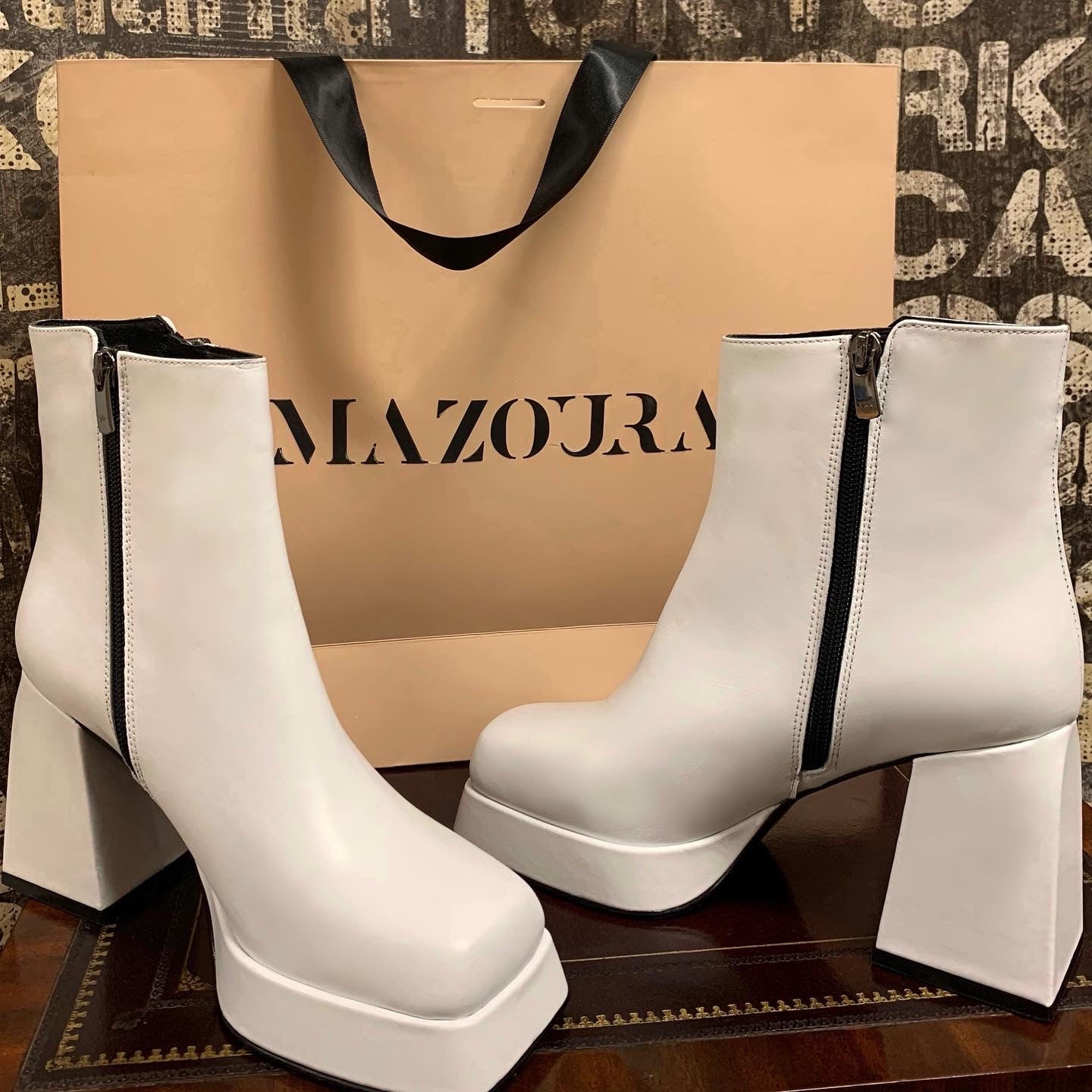 White Ankle Boots with Double Zip Opening