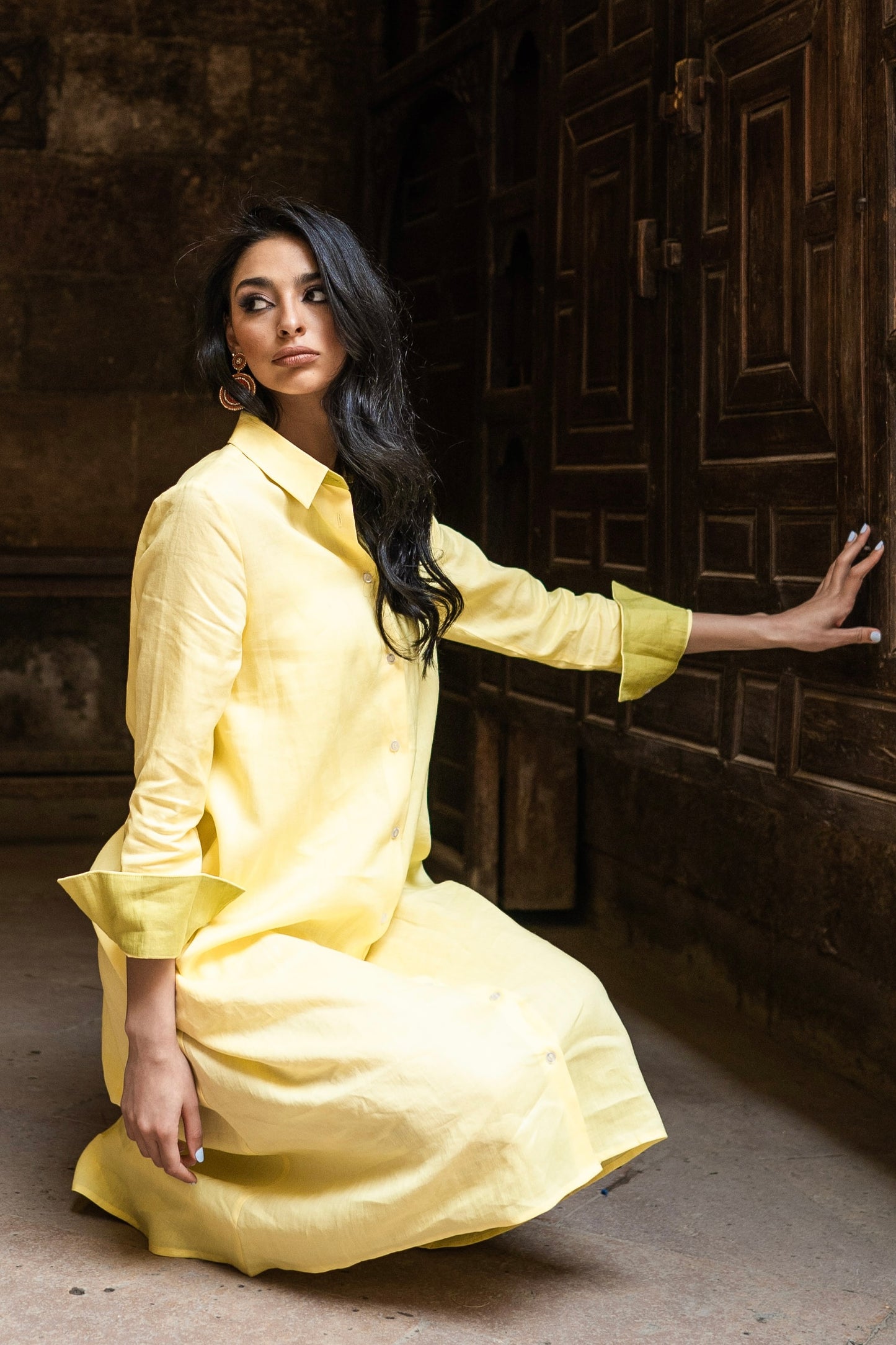 Yellow Linen Shirt Dress