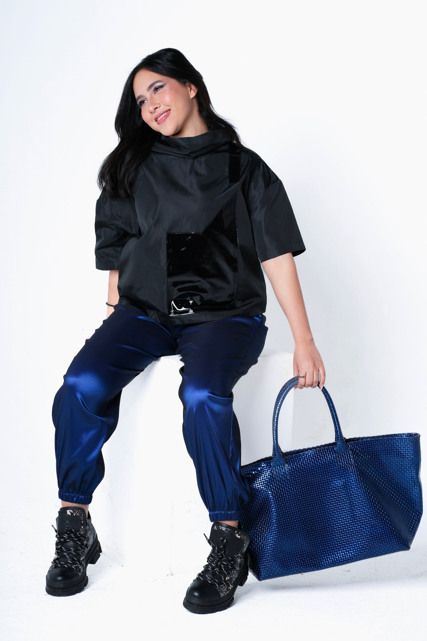 Navy Nylon Sweatpants