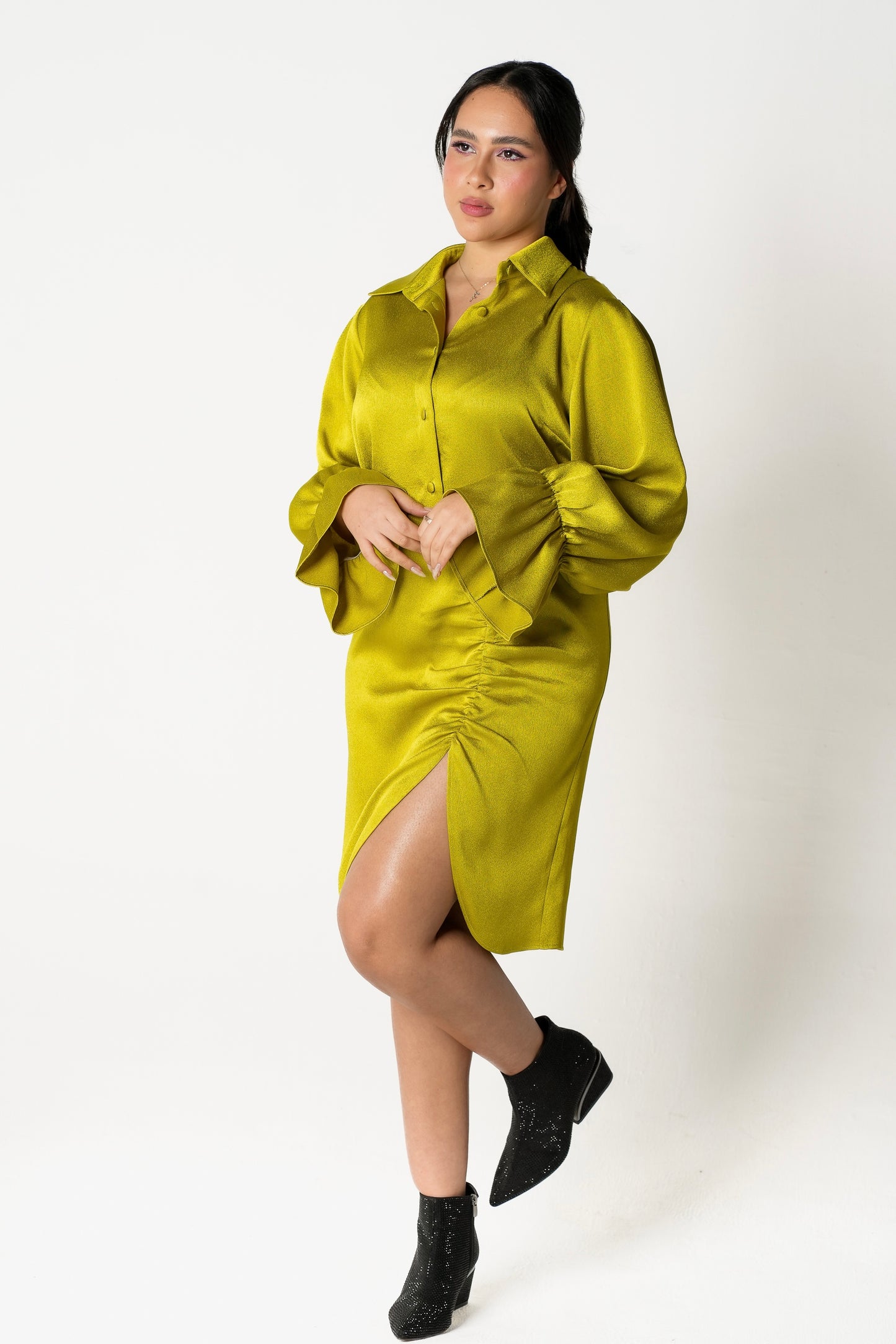 Midi Satin Shirt Dress