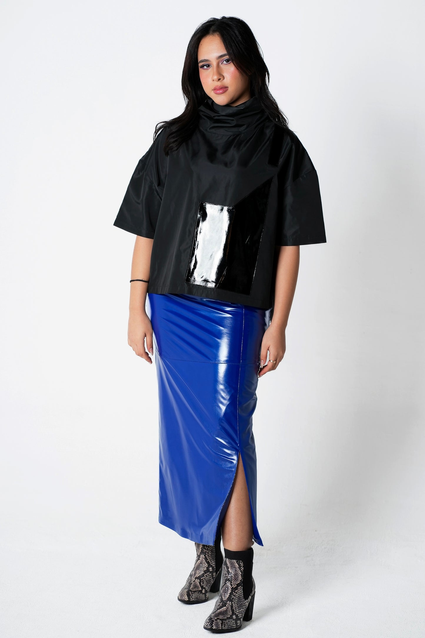 Wild Blue Leather Skirt