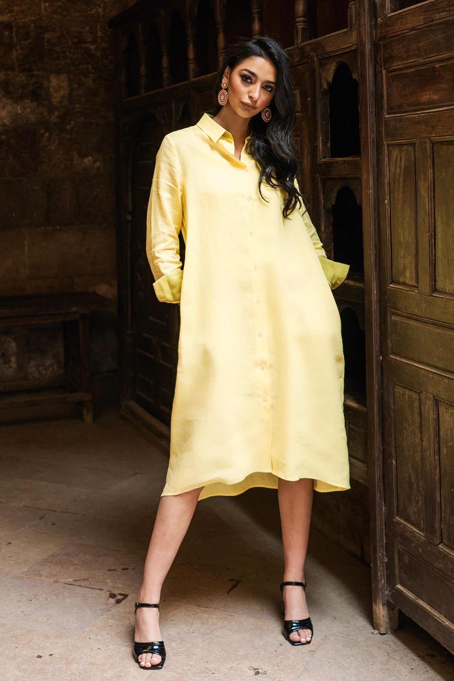 Yellow Linen Shirt Dress
