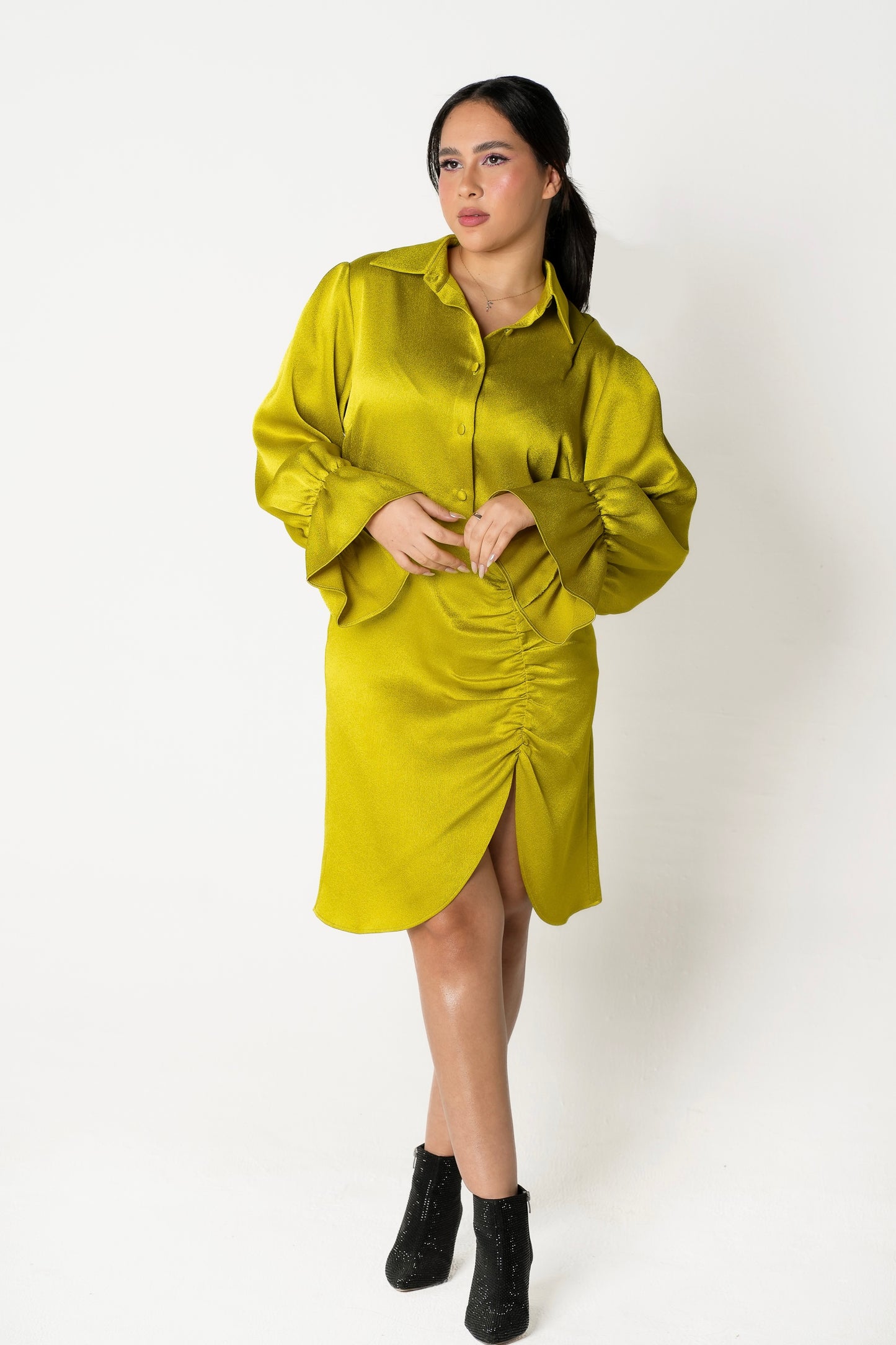 Midi Satin Shirt Dress