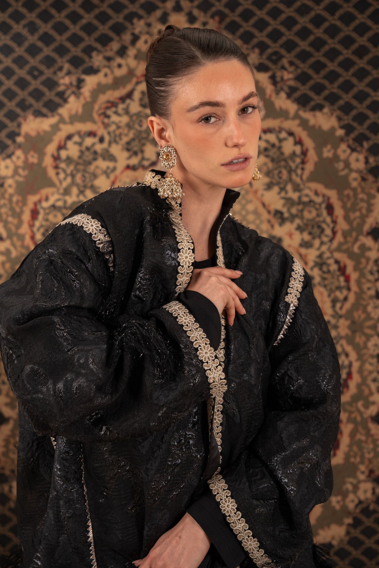 Black Kaftan with Gold Accents