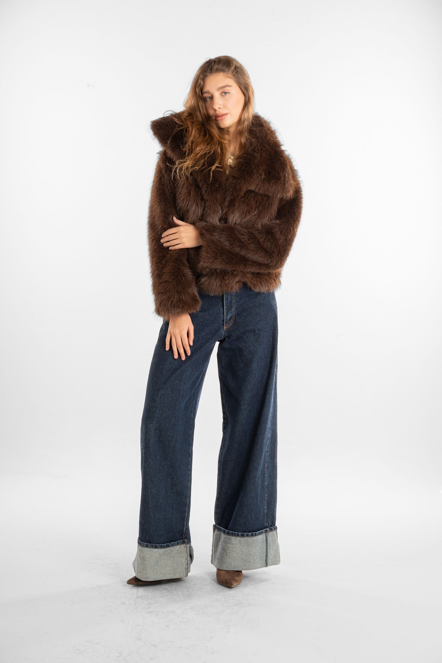 Short Brown Faux-Fur Jacket