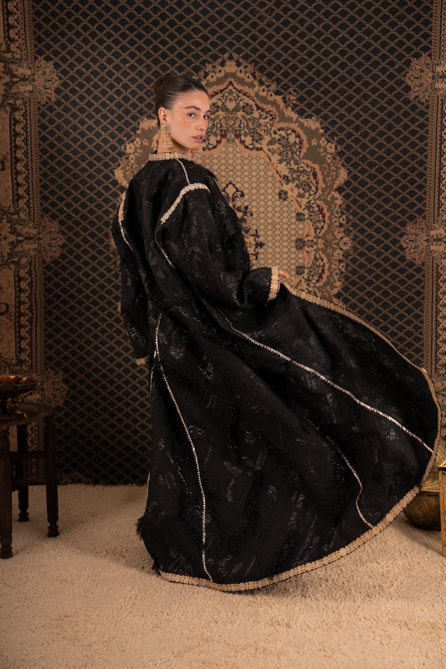 Black Kaftan with Gold Accents