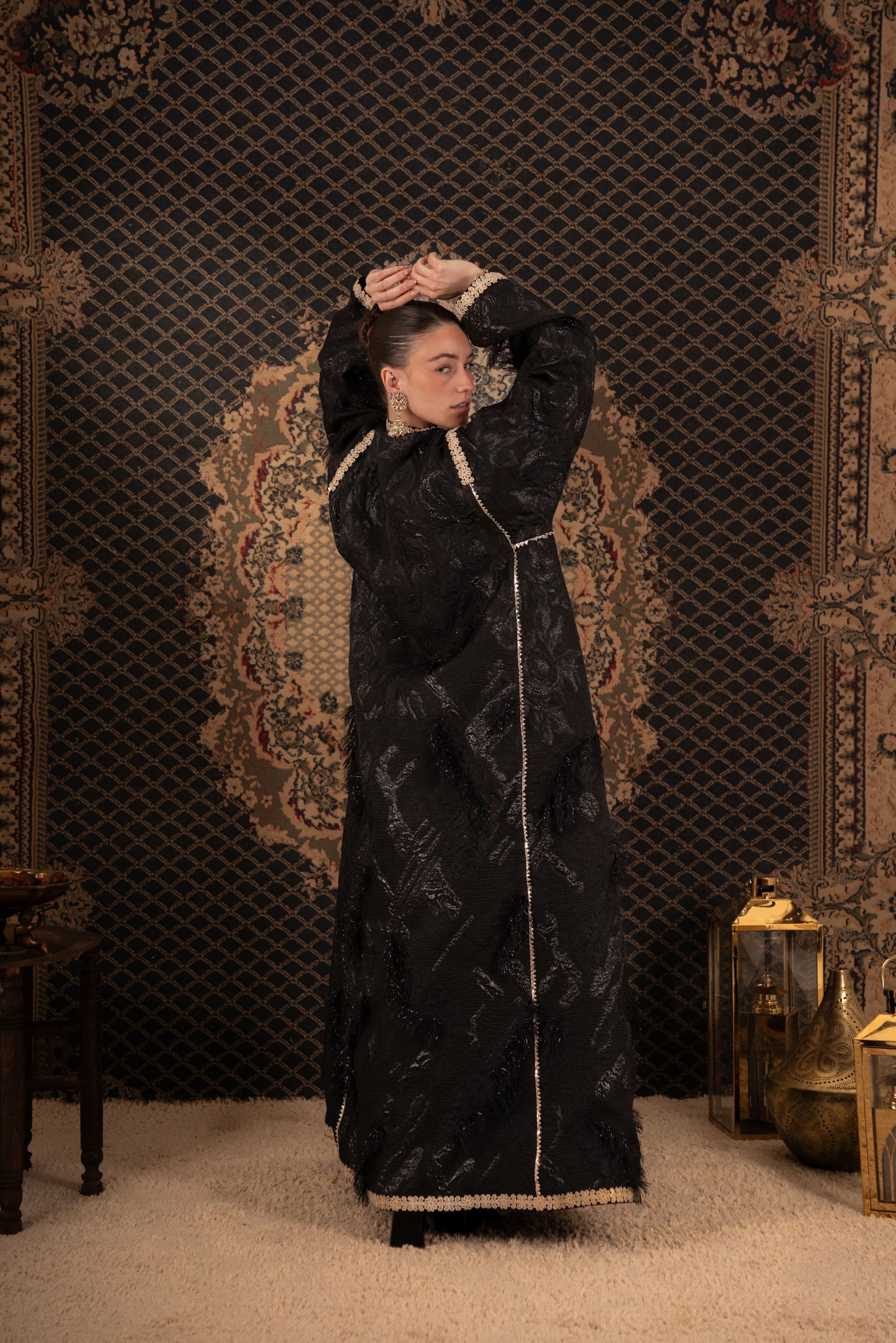 Black Kaftan with Gold Accents