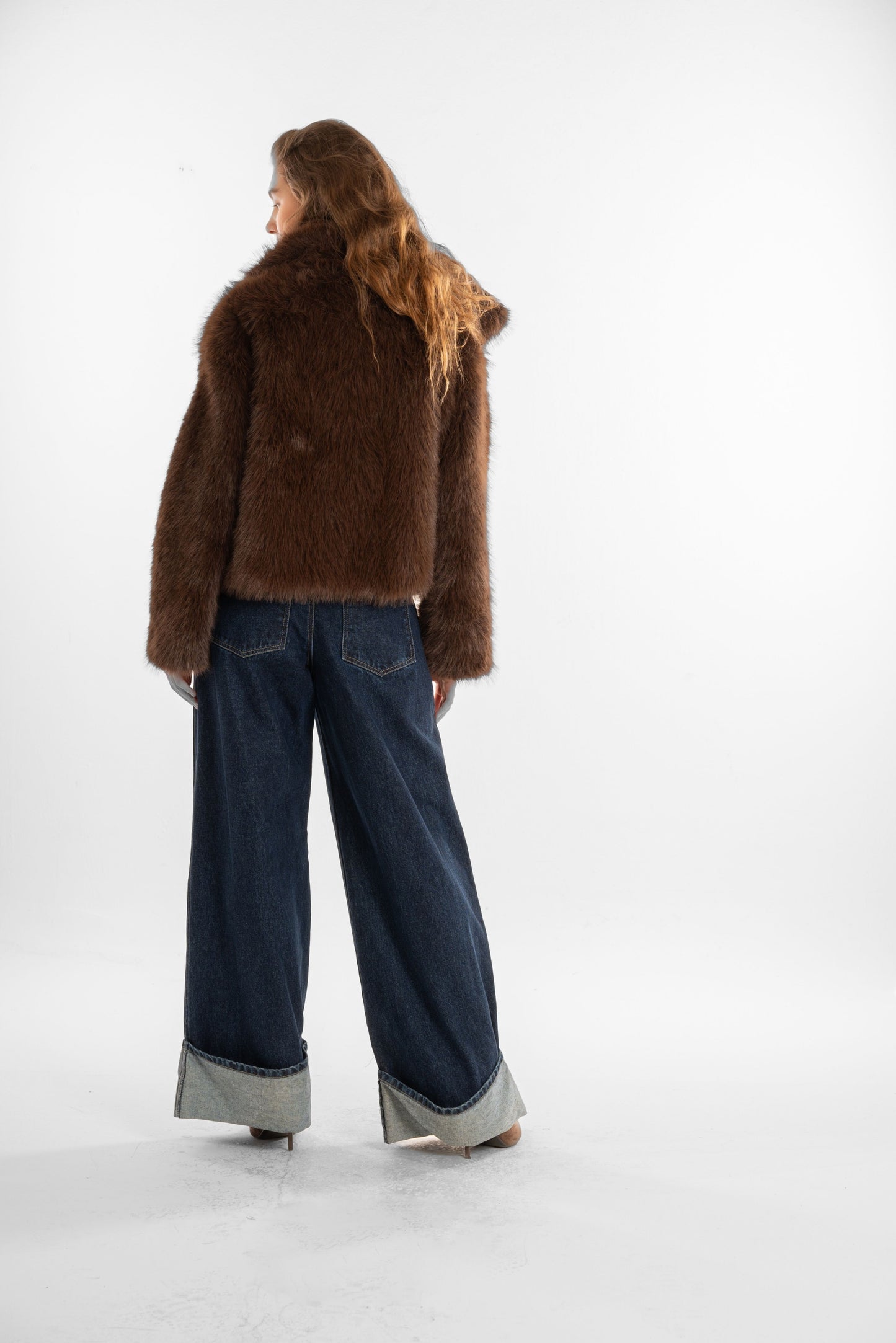 Short Brown Faux-Fur Jacket